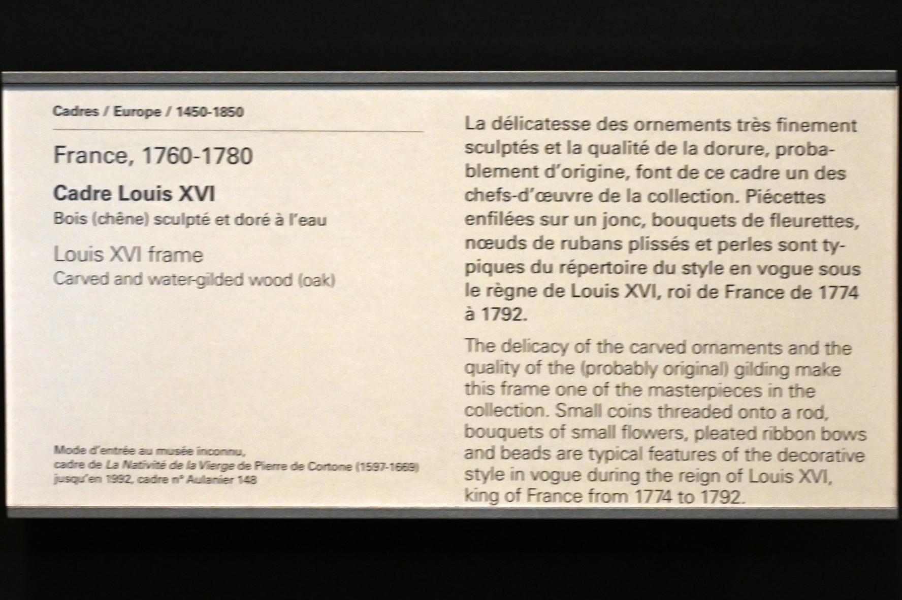 Rahmen Louis XVI, Paris, Musée du Louvre, Saal 904, 1760–1780, Bild 2/2
