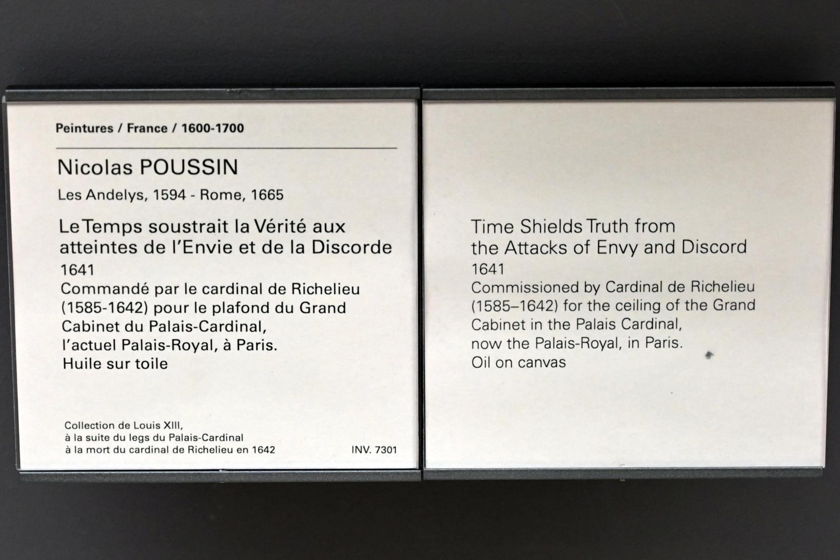 Nicolas Poussin (1624–1663), Die Zeit schützt die Wahrheit vor den Angriffen von Neid und Zwietracht, Paris, Palais Cardinal (heute Palais Royal), jetzt Paris, Musée du Louvre, Saal 908, 1641, Bild 2/2