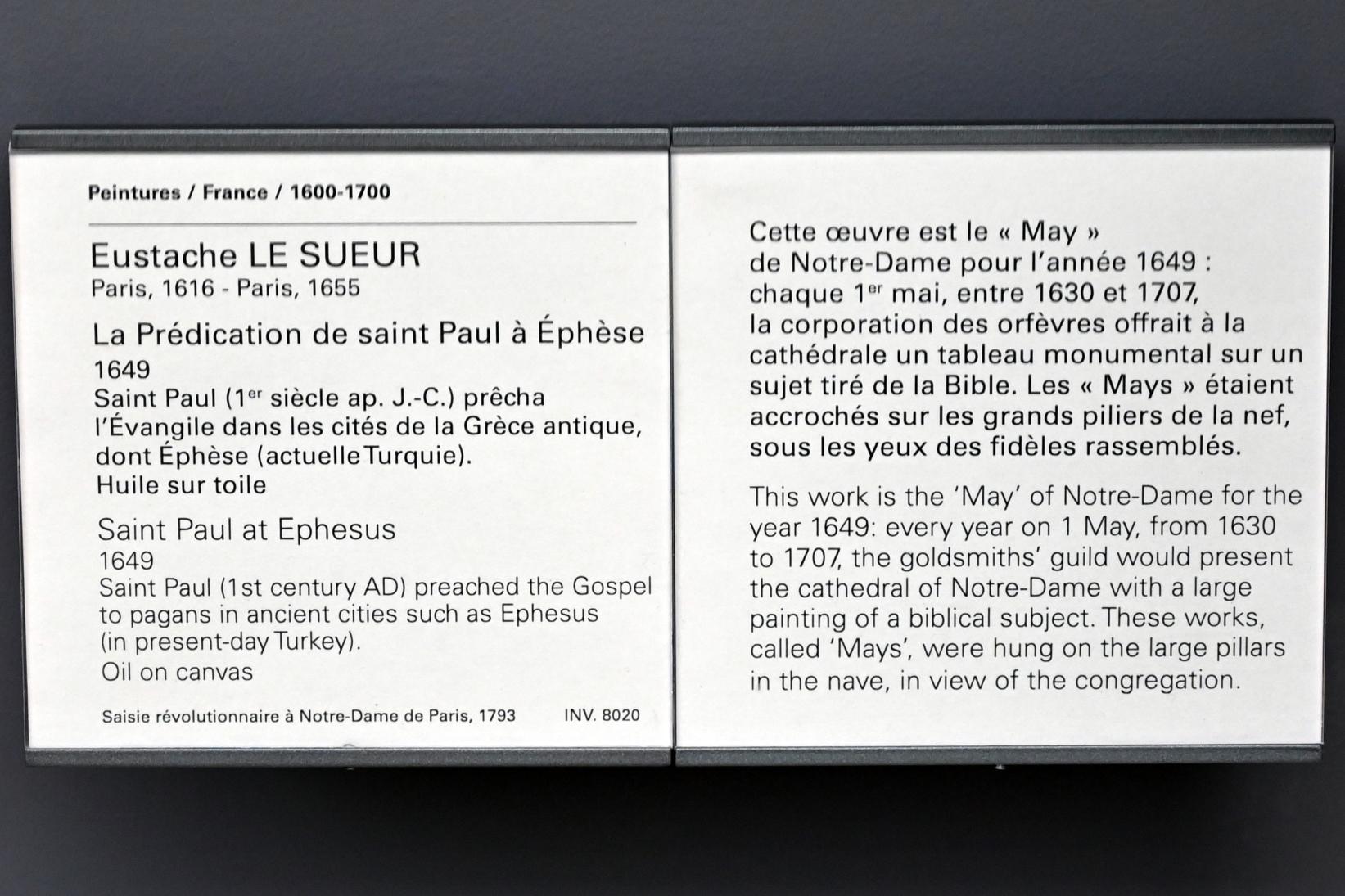 Eustache Le Sueur (1640–1654), Predigt des hl. Paulus in Ephesus, Paris, Kathedrale Notre-Dame, jetzt Paris, Musée du Louvre, Saal 908, 1649, Bild 2/2
