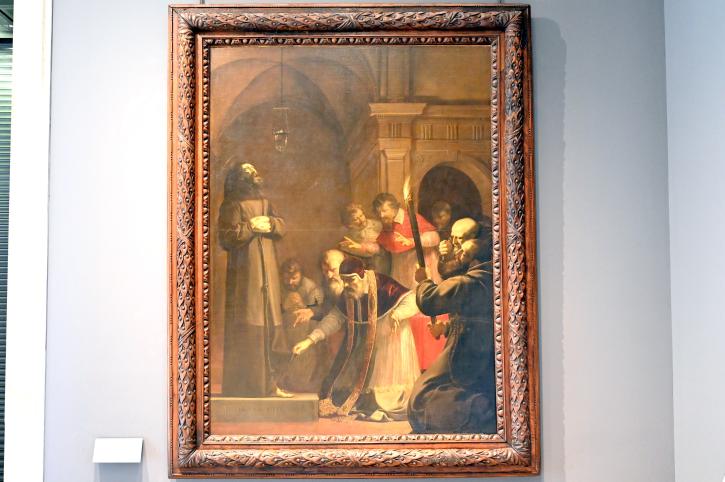 Laurent de La Hyre (1625–1653), Öffnung der Krypta des Hl. Franz von Assisi durch Papst Nikolaus V., Paris, Musée du Louvre, Saal 909, 1630, Bild 1/2