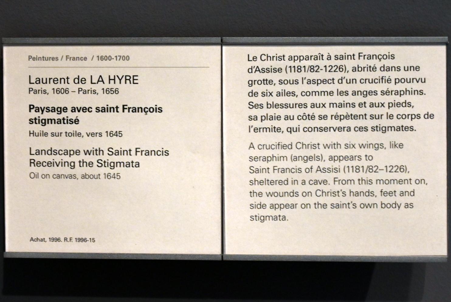 Laurent de La Hyre (1625–1653), Der heilige Franziskus empfängt die Stigmata, Paris, Musée du Louvre, Saal 909, um 1645, Bild 2/2