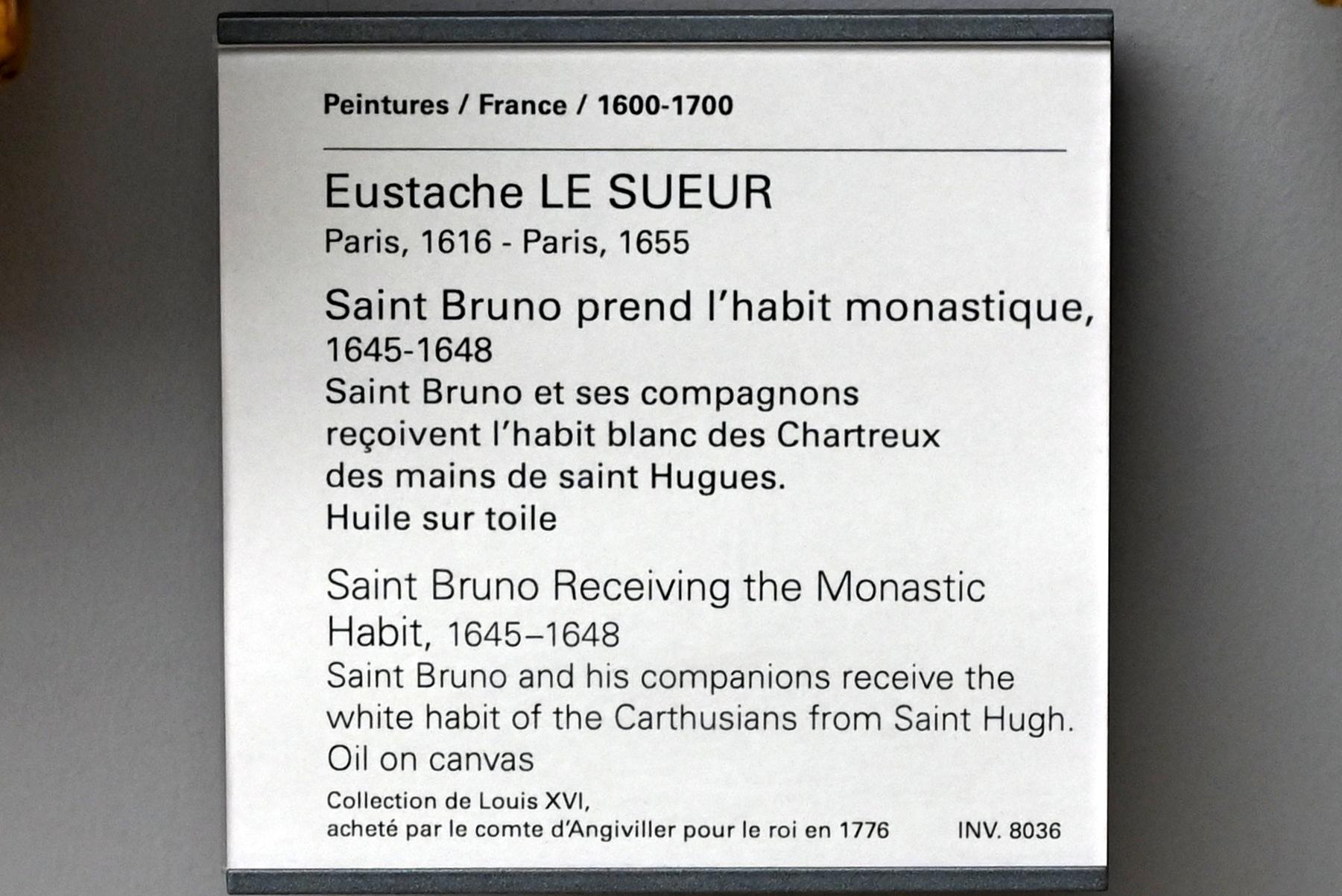 Eustache Le Sueur (1640–1654), Der heilige Bruno empfängt den Mönchshabit, Paris, Musée du Louvre, Saal 910, 1645–1648, Bild 2/2