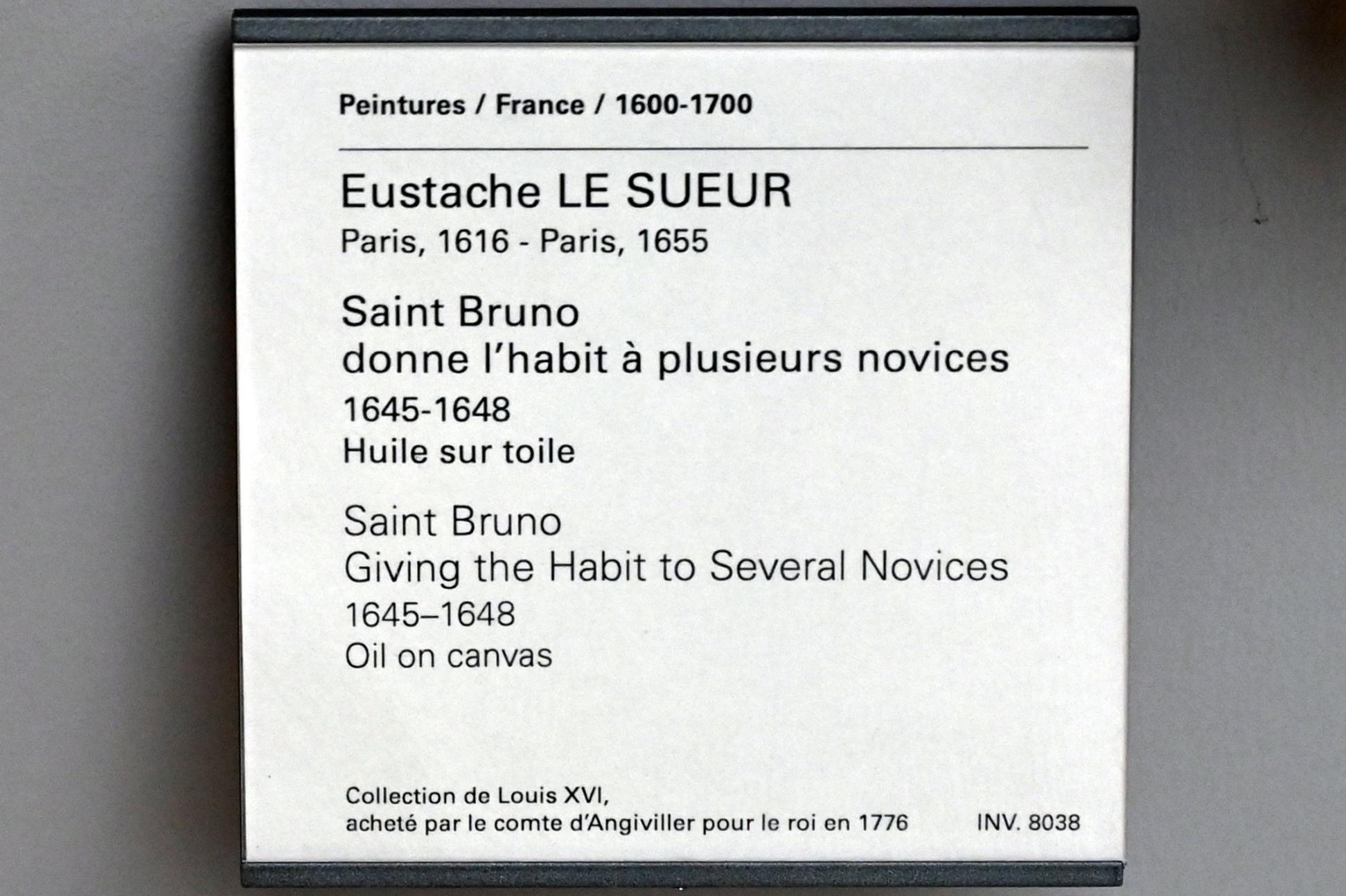Eustache Le Sueur (1640–1654), Einkleidung mehrerer Novizen durch den heiligen Bruno, Paris, Musée du Louvre, Saal 910, 1645–1648, Bild 2/2