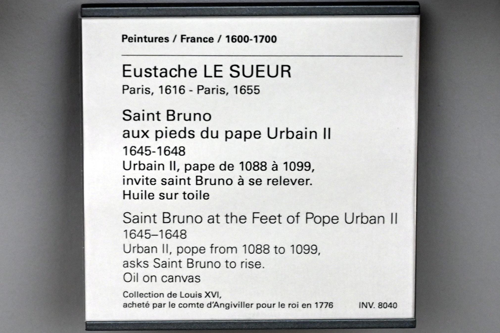 Eustache Le Sueur (1640–1654), Der heilige Bruno zu Füßen von Papst Urban II, Paris, Musée du Louvre, Saal 910, 1645–1648, Bild 2/2