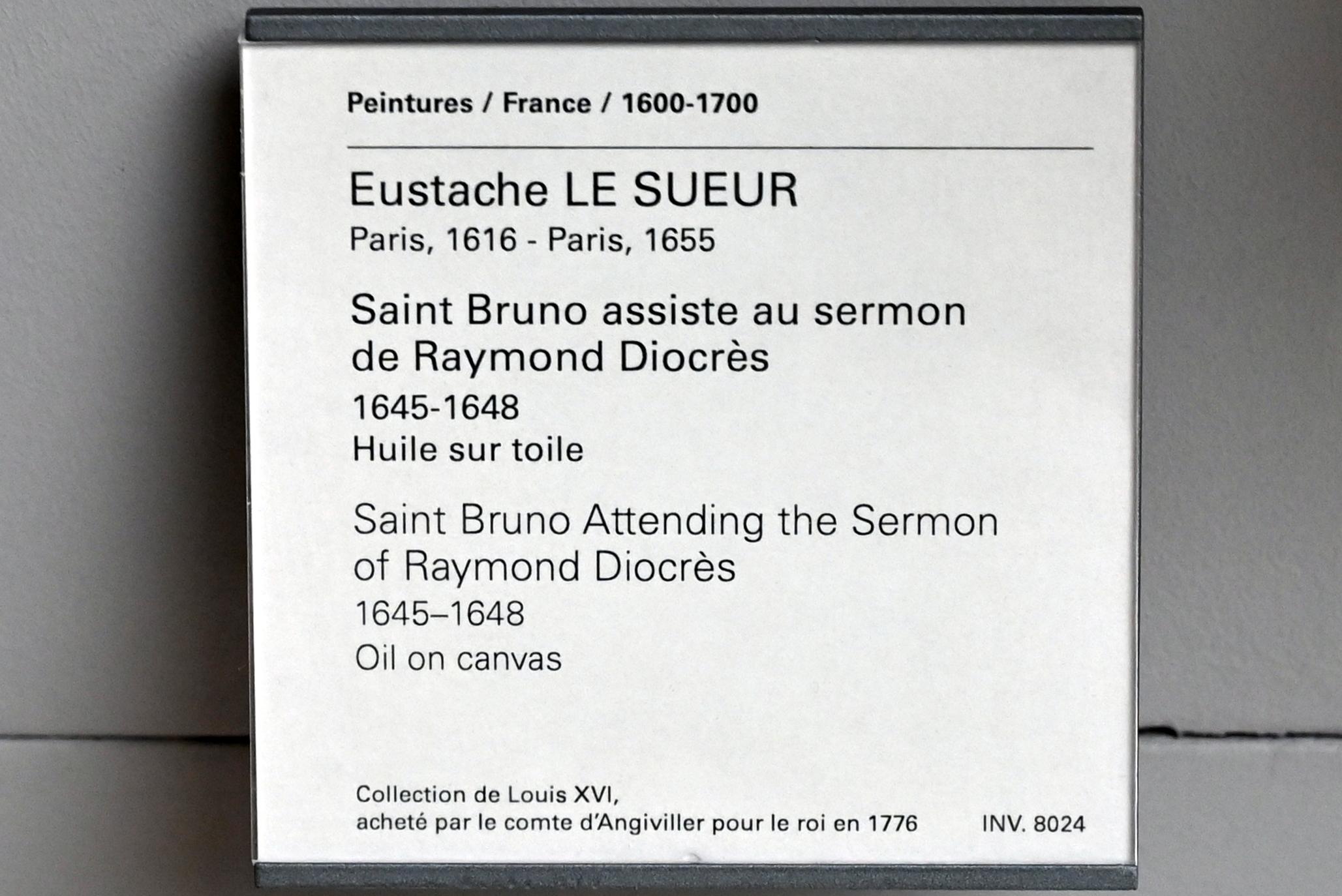 Eustache Le Sueur (1640–1654), Der heilige Bruno lauscht der Predigt von Raymond Diocrès, Paris, Musée du Louvre, Saal 910, 1645–1648, Bild 2/2