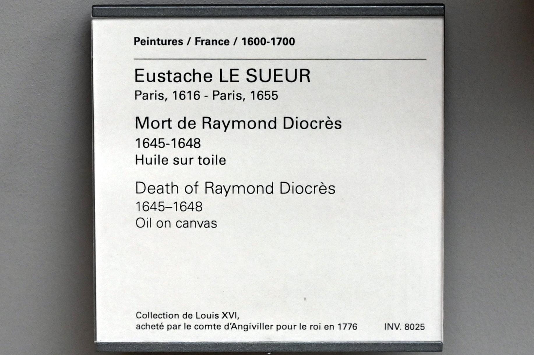 Eustache Le Sueur (1640–1654), Tod des Raymond Diocrès, Paris, Musée du Louvre, Saal 910, 1645–1648, Bild 2/2