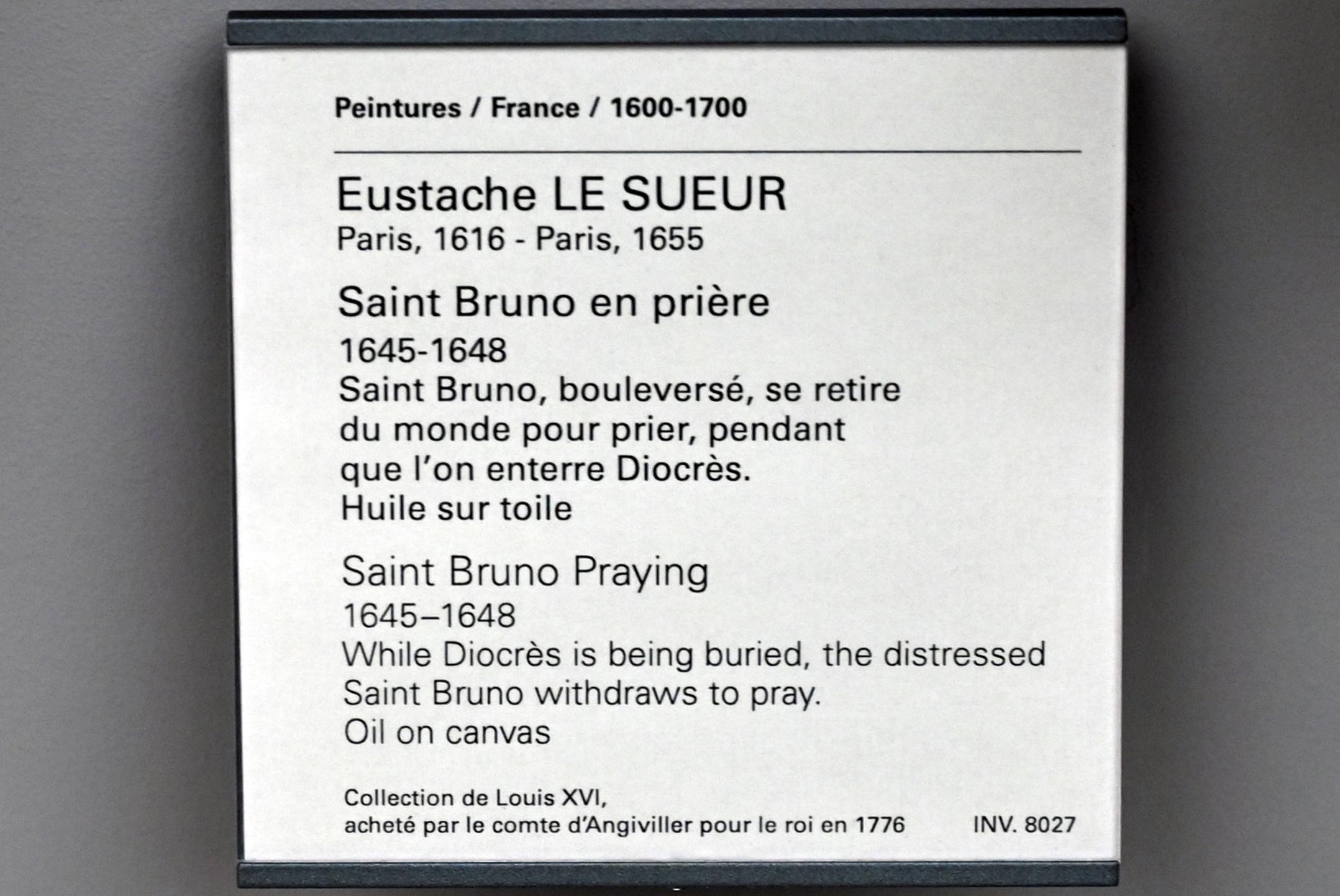 Eustache Le Sueur (1640–1654), Der heilige Bruno im Gebet, Paris, Musée du Louvre, Saal 910, 1645–1648, Bild 2/2