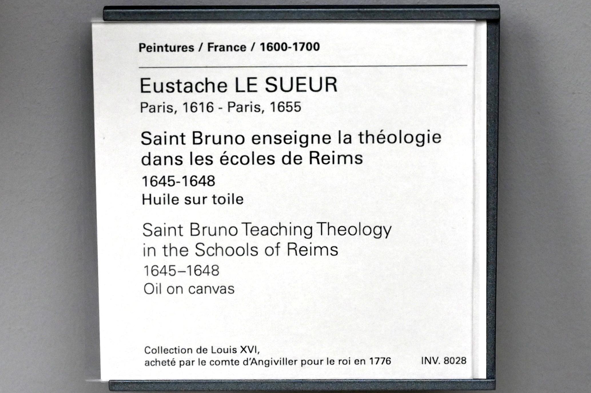 Eustache Le Sueur (1640–1654), Der heilige Bruno unterrichtet Theologie an den Schulen von Reims, Paris, Musée du Louvre, Saal 910, 1645–1648, Bild 2/2