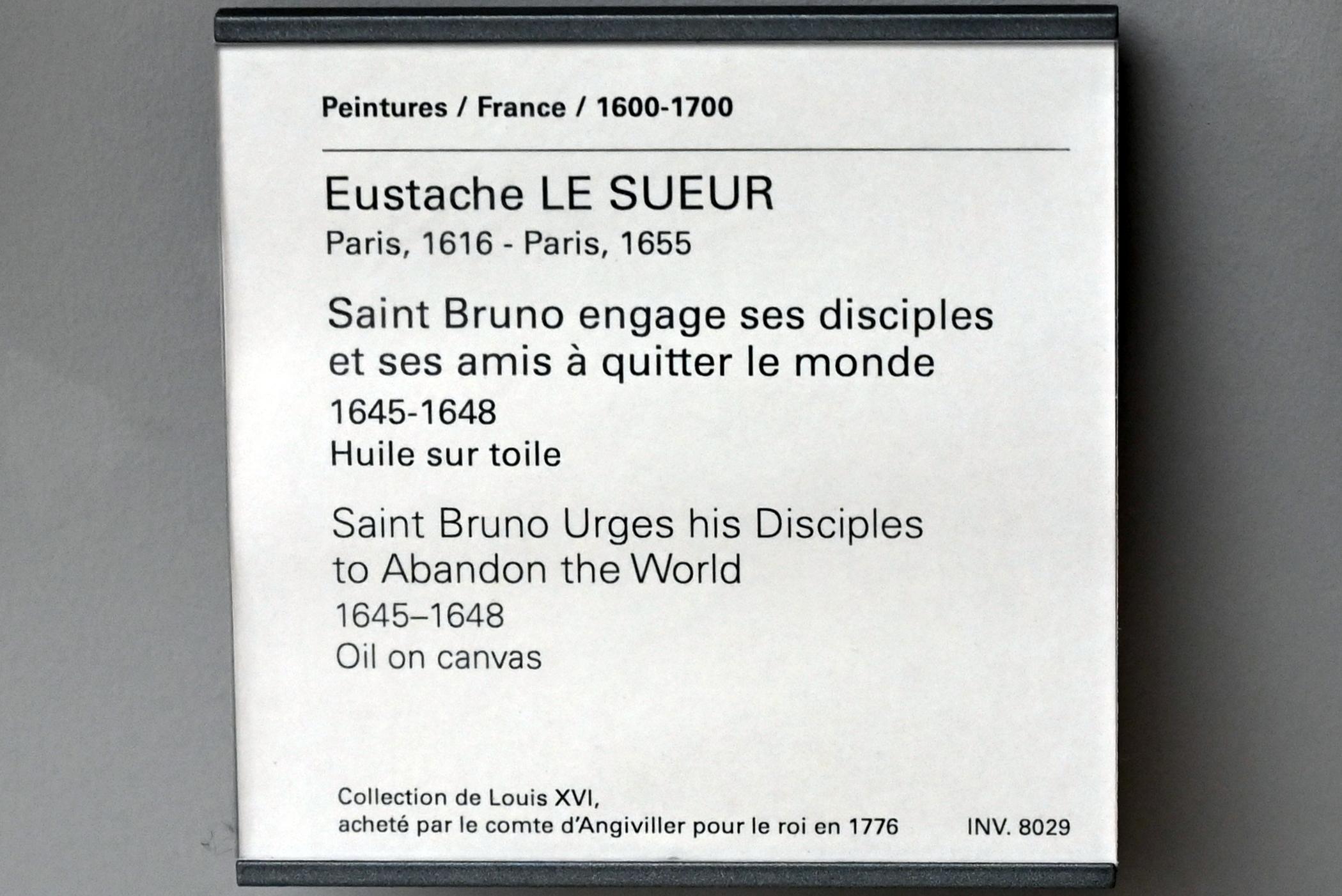 Eustache Le Sueur (1640–1654), Der heilige Bruno fordert seine Jünger und Freunde auf, die Welt zu verlassen, Paris, Musée du Louvre, Saal 910, 1645–1648, Bild 2/2