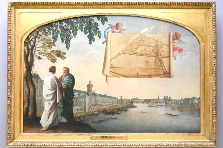 Eustache Le Sueur (1640–1654), Plan der Kartause von Paris, getragen von zwei Engeln, Paris, Kartäuserkloster Chartreuse de Vauvert, jetzt Paris, Musée du Louvre, Saal 910, 1645–1648, Bild 1/2