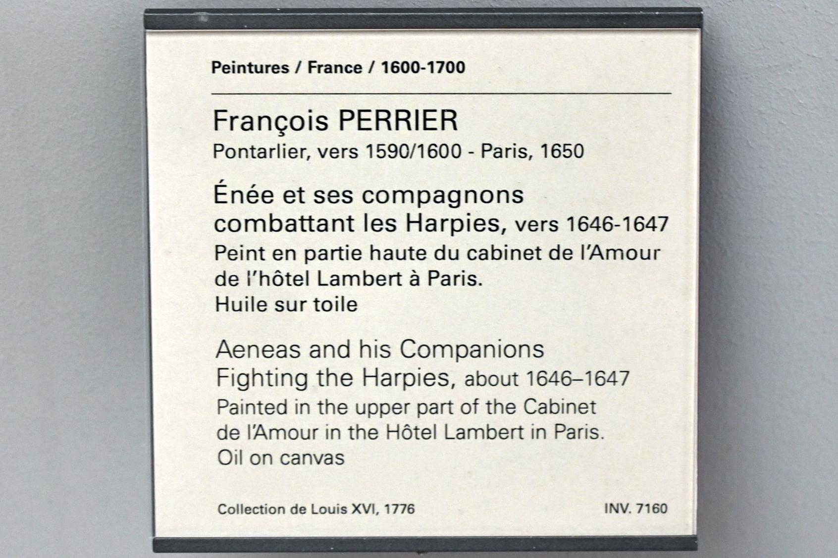 François Perrier (1646–1649), Aeneas und seine Gefährten im Kampf gegen die Harpyien, Paris, Musée du Louvre, Saal 911, um 1646–1647, Bild 2/2