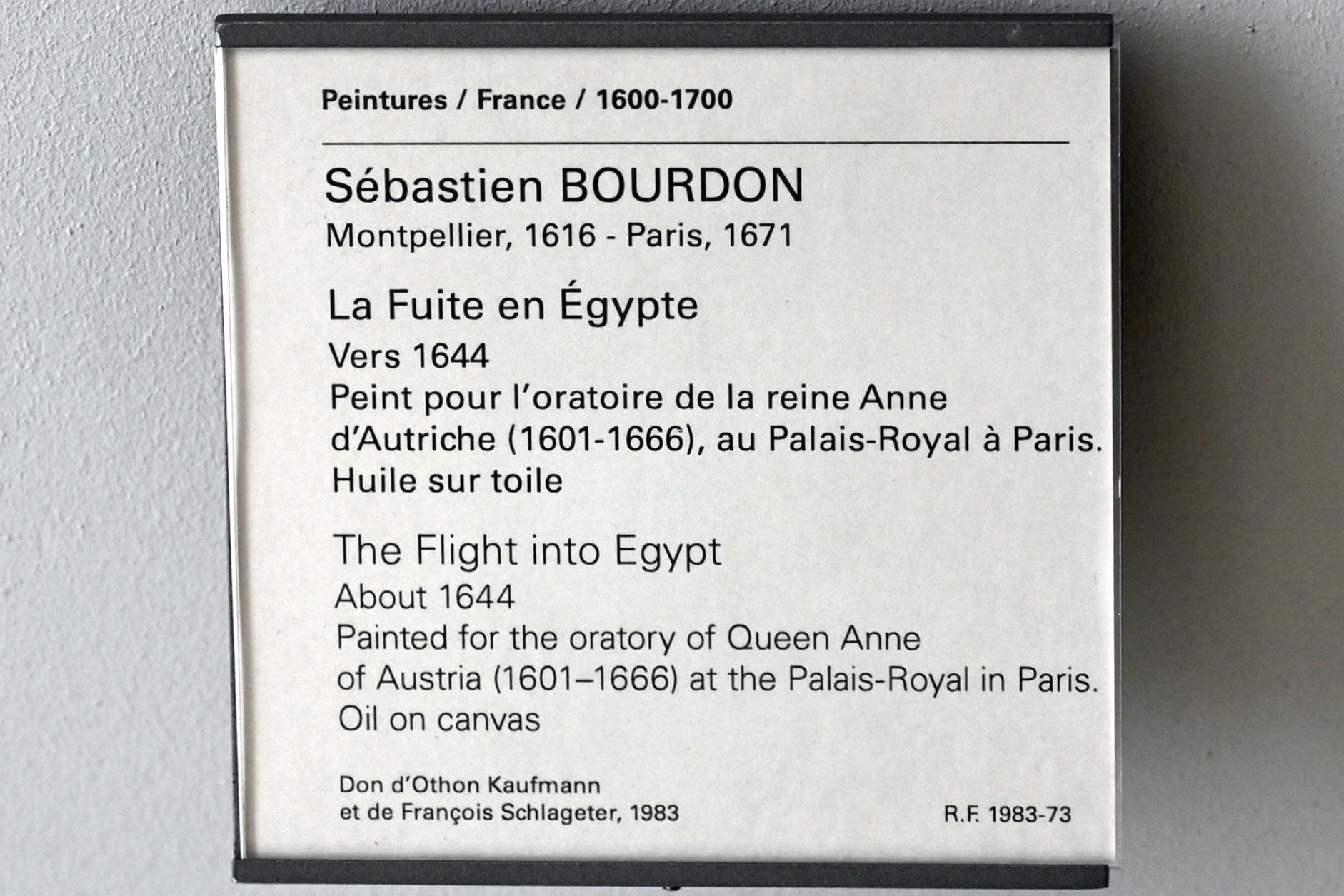 Sébastien Bourdon (1637–1667), Flucht nach Ägypten, Paris, Palais Cardinal (heute Palais Royal), jetzt Paris, Musée du Louvre, Saal 911, um 1644, Bild 2/2