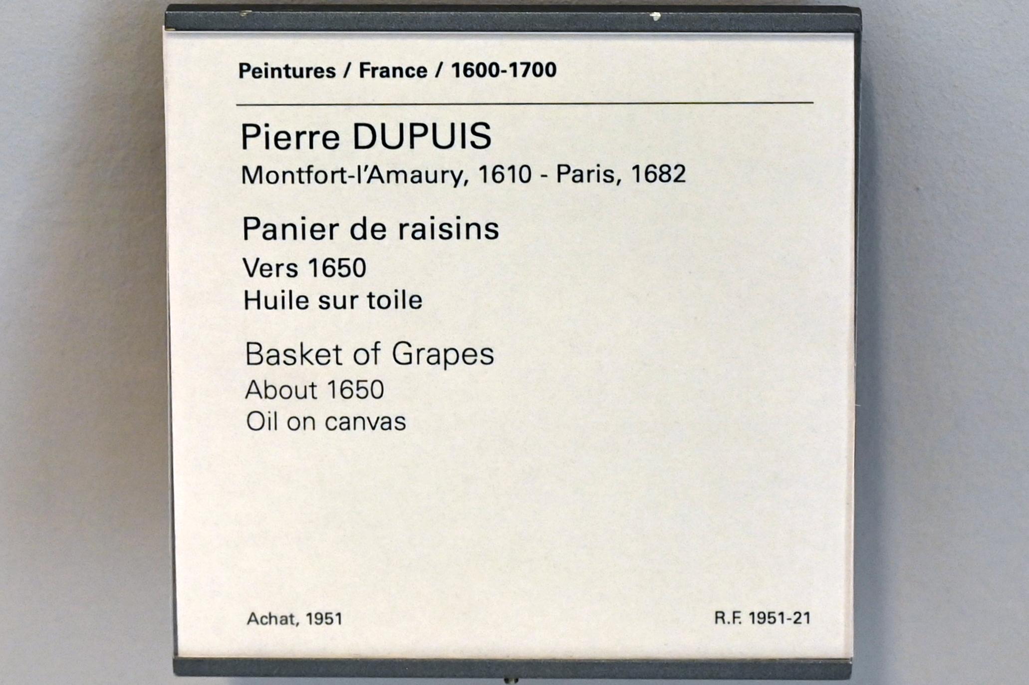 Pierre Dupuis (1640–1650), Traubenkorb, Paris, Musée du Louvre, Saal 911, um 1650, Bild 2/2
