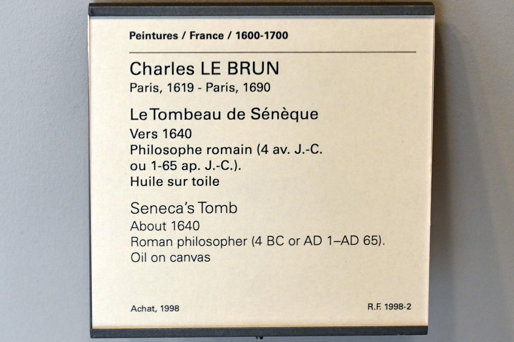 Charles Le Brun (1640–1689), Das Grab des römischen Philosophen Seneca, Paris, Musée du Louvre, Saal 911, um 1640, Bild 2/2