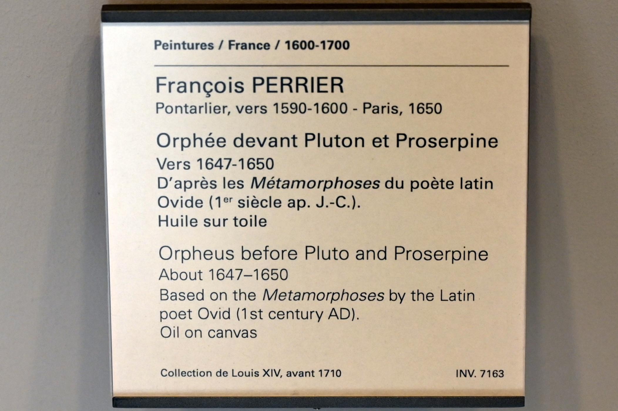 François Perrier (1646–1649), Orpheus vor Pluto und Proserpina, Paris, Musée du Louvre, Saal 911, um 1647–1650, Bild 2/2