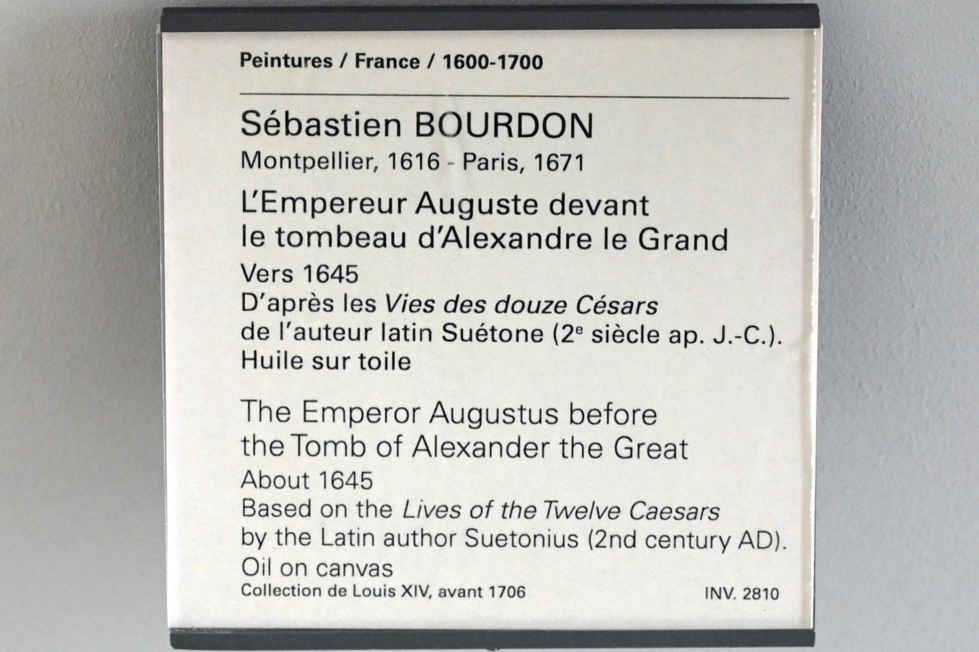Sébastien Bourdon (1637–1667), Kaiser Augustus vor dem Grab Alexanders des Großen, Paris, Musée du Louvre, Saal 911, um 1645, Bild 2/2