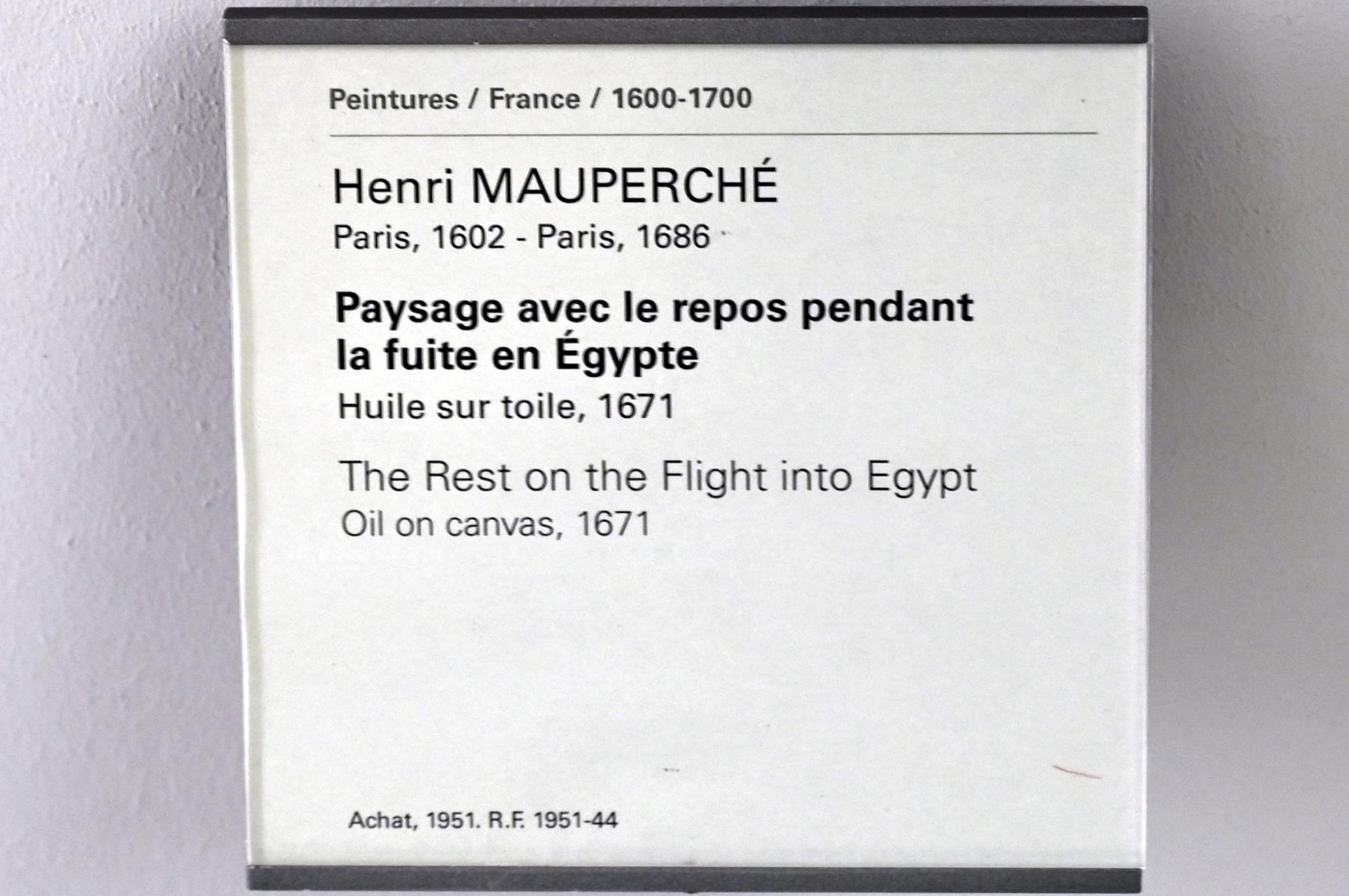 Henri Mauperche (1671–1686), Ruhe auf der Flucht nach Ägypten, Paris, Musée du Louvre, Saal 911, 1671, Bild 2/2