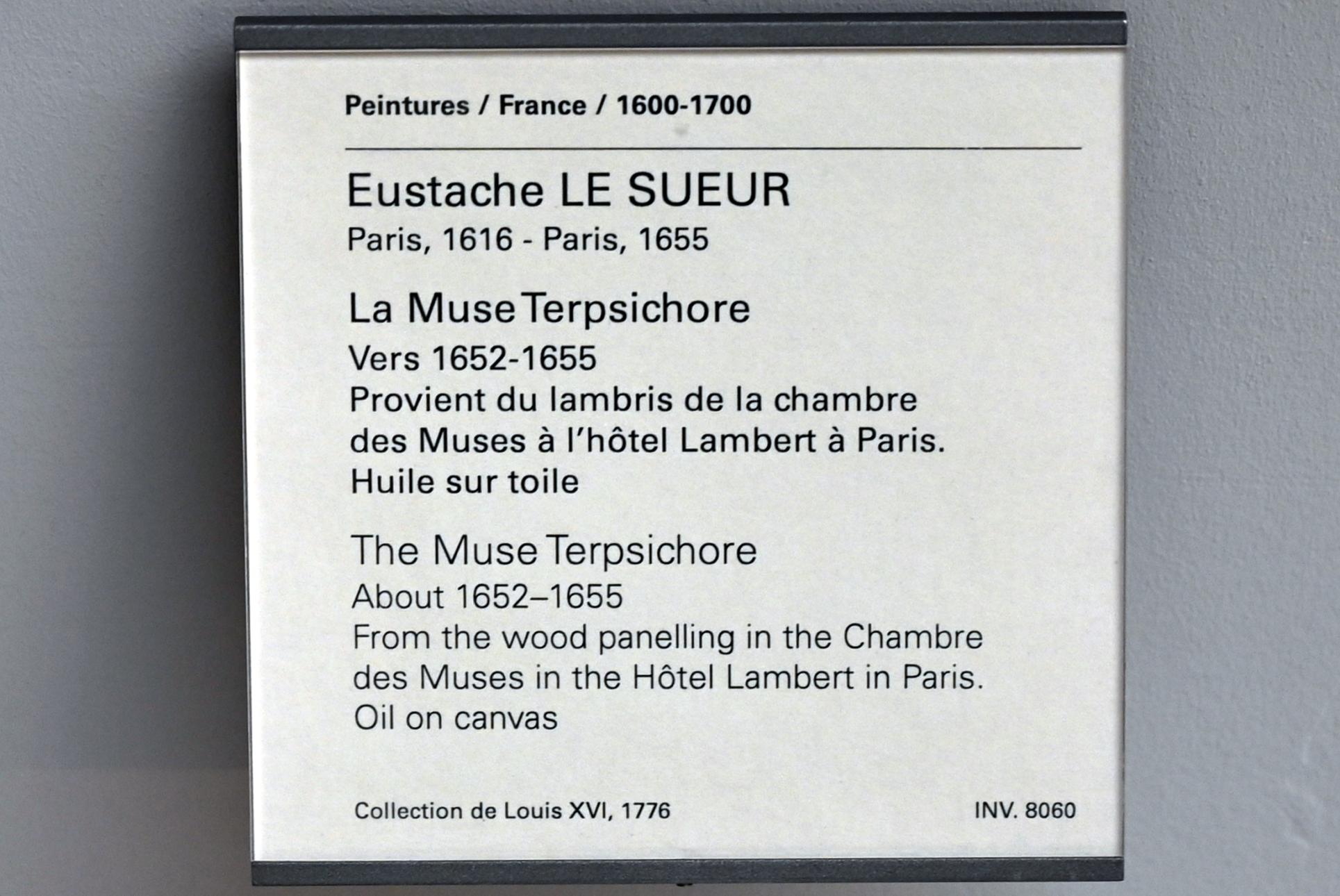 Eustache Le Sueur (1640–1654), Die Muse Terpsichore, Paris, Hôtel Lambert, jetzt Paris, Musée du Louvre, Saal 911, um 1652–1655, Bild 2/2