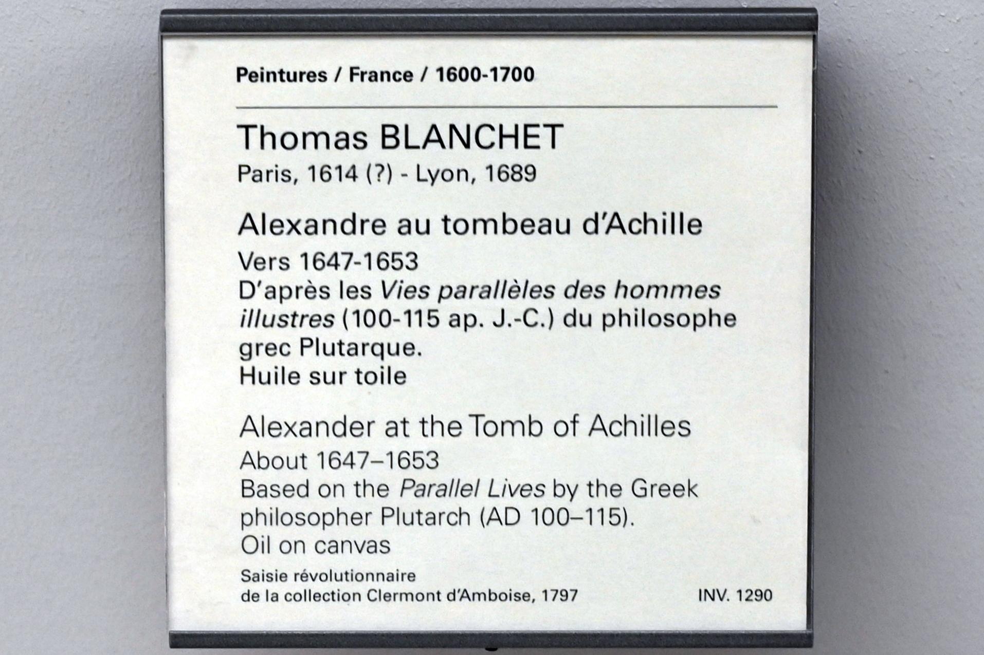 Thomas Blanchet (1650–1654), Alexander am Grab des Achilleus, Paris, Musée du Louvre, Saal 911, um 1647–1653, Bild 2/2
