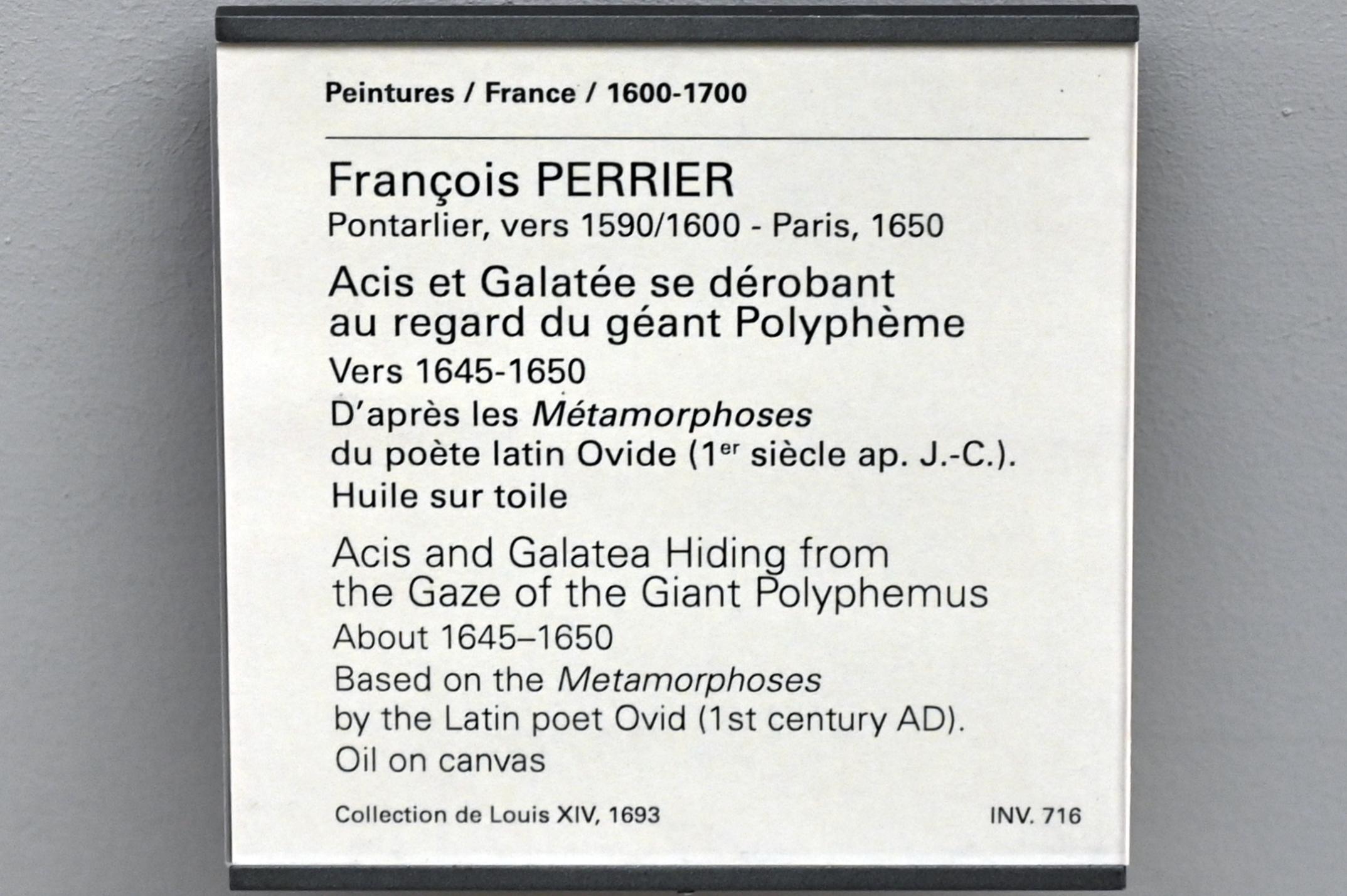 François Perrier (1646–1649), Acis und Galateia verbergen sich vor den Blicken des Riesen Polyphem, Paris, Musée du Louvre, Saal 911, um 1645–1650, Bild 2/2
