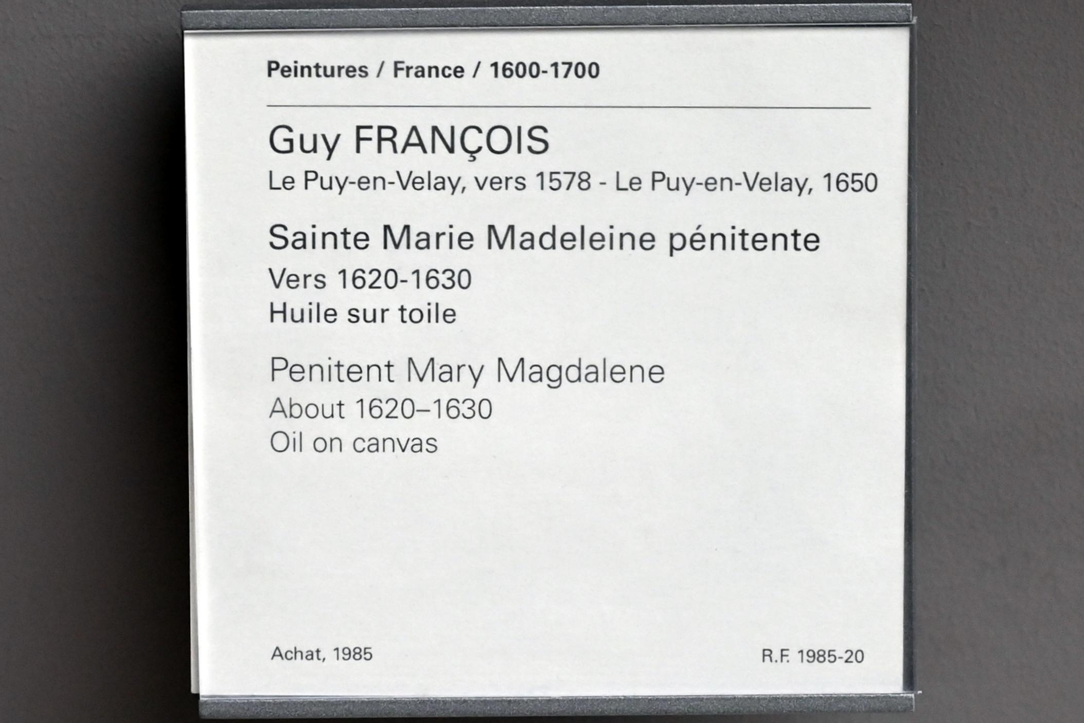 Guy François (1625), Büßende Maria Magdalena, Paris, Musée du Louvre, Saal 912, um 1620–1630, Bild 2/2