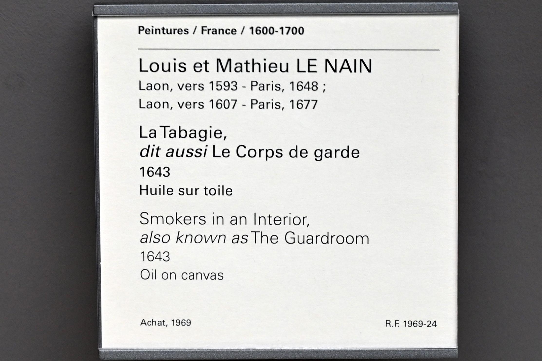 Louis Le Nain (1632–1645), Raucherzimmer (Die Wachstube), Paris, Musée du Louvre, Saal 912, 1643, Bild 2/2