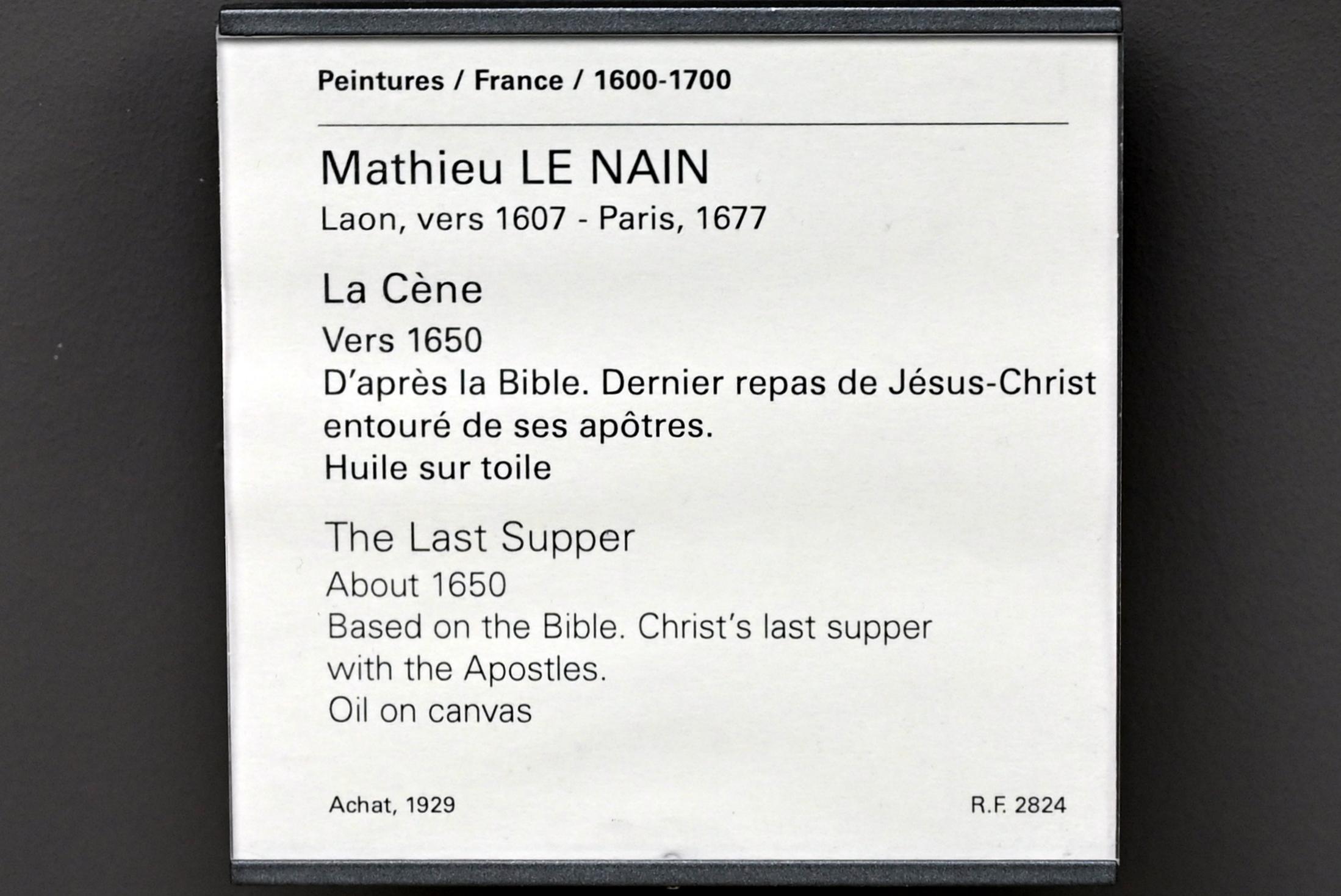 Mathieu Le Nain (1645–1650), Letzte Abendmahl, Paris, Musée du Louvre, Saal 912, um 1650, Bild 2/2