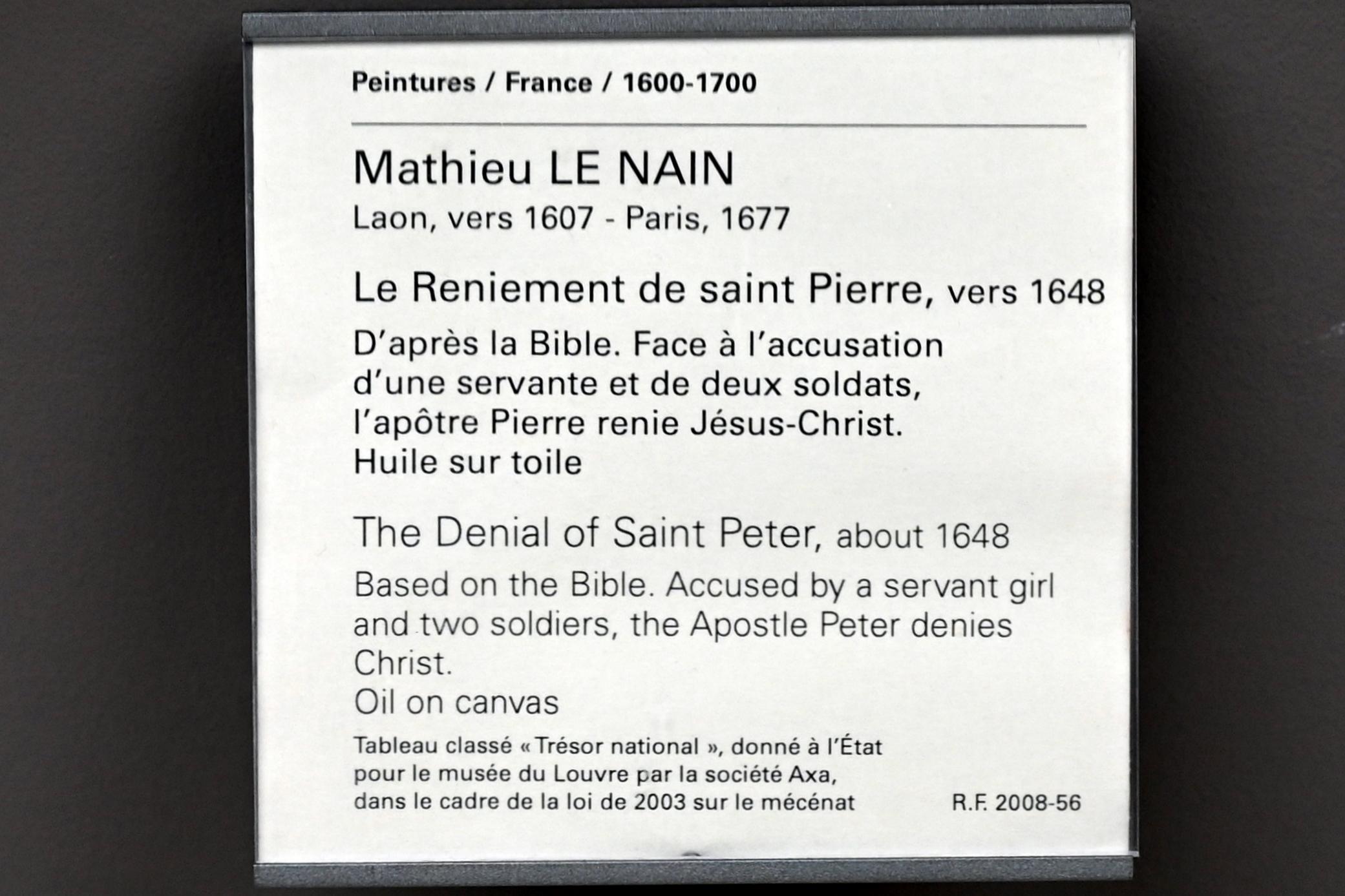 Mathieu Le Nain (1645–1650), Verleugnung des Petrus, Paris, Musée du Louvre, Saal 912, um 1648, Bild 2/2
