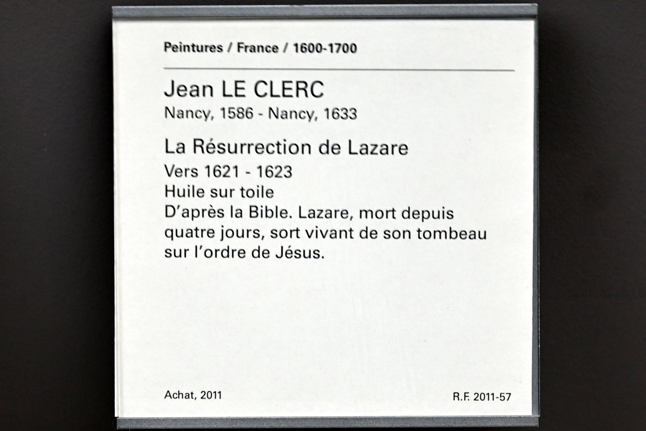 Jean Le Clerc (1622), Auferweckung des Lazarus, Paris, Musée du Louvre, Saal 912, um 1621–1623, Bild 2/2