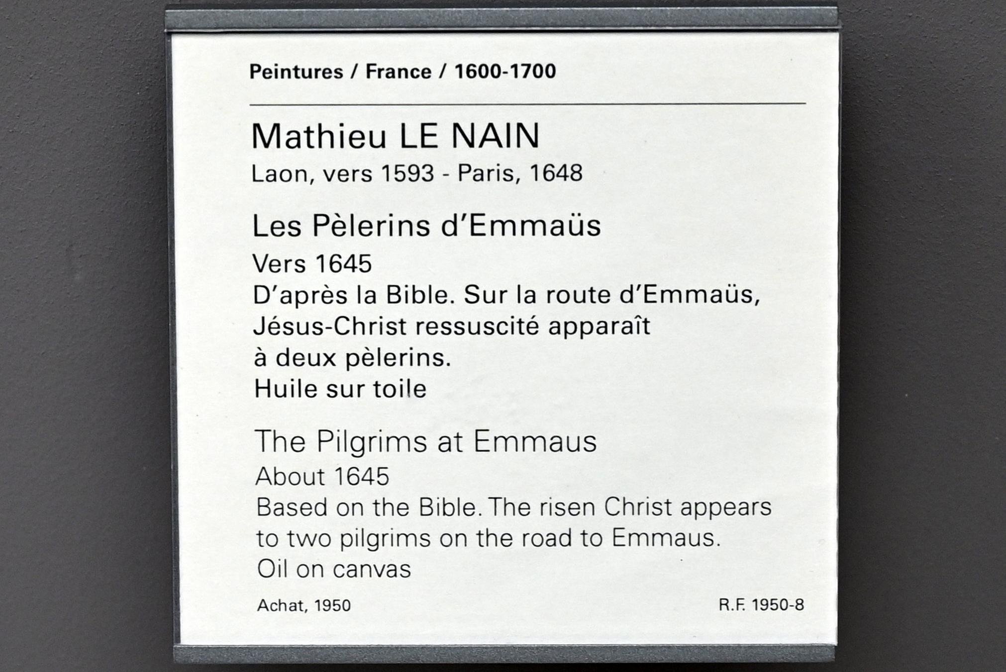 Mathieu Le Nain (1645–1650), Jesus und die Jünger in Emmaus, Paris, Musée du Louvre, Saal 912, um 1645, Bild 2/2