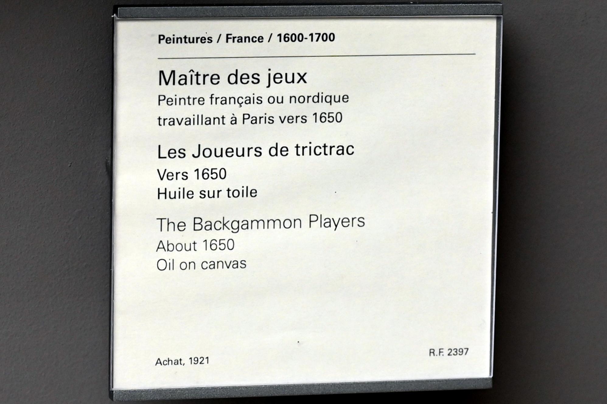 Maître des jeux (1650), Die Trick-Track-Spieler, Paris, Musée du Louvre, Saal 912, um 1650, Bild 2/2