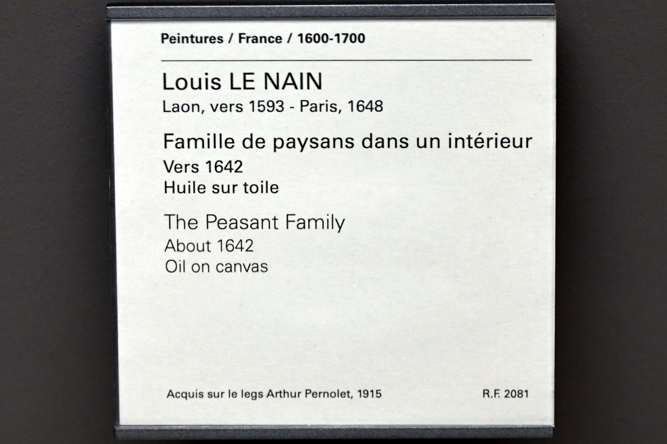 Louis Le Nain (1632–1645), Bauernfamilie in einem Interieur, Paris, Musée du Louvre, Saal 912, um 1642, Bild 2/2