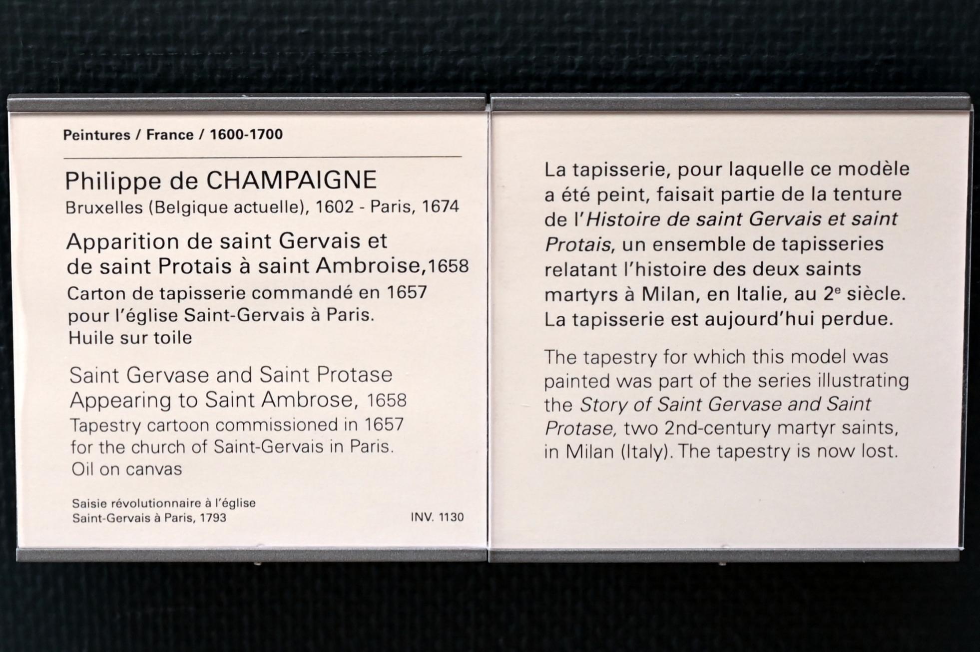 Philippe de Champaigne (1629–1668), Erscheinung der heiligen Gervasius und Protasius beim Heiligen Ambrosius, Paris, Kirche St-Gervais-St-Protais, jetzt Paris, Musée du Louvre, Saal 913, 1658, Bild 2/2