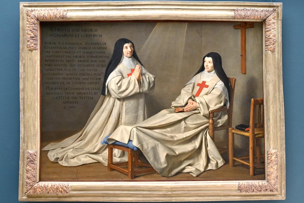 Philippe de Champaigne (1629–1668), Ex-Voto 1662 (Äbtissin Catherine-Agnès Arnauld (1593–1671) und seine Tochter, Schwester Catherine de Sainte Suzanne), Paris, Musée du Louvre, Saal 913, 1662, Bild 1/2