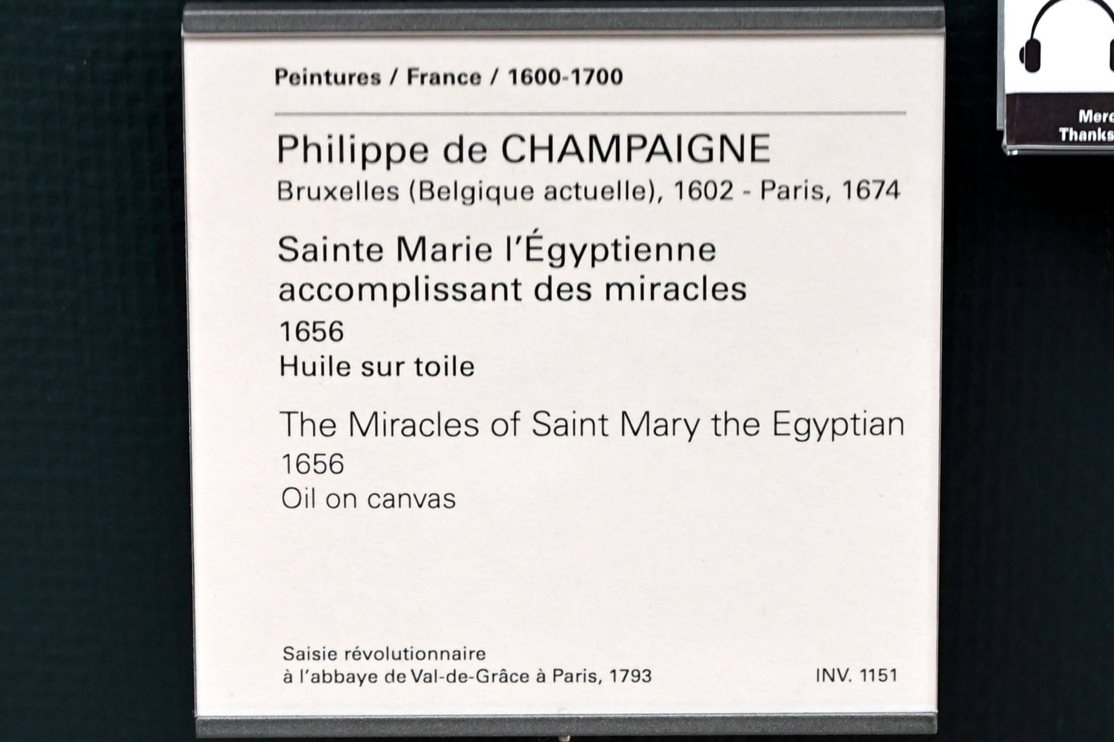 Philippe de Champaigne (1629–1668), Die Wunder der Heiligen Maria Aegyptica, Paris, Musée du Louvre, Saal 913, 1656, Bild 2/2