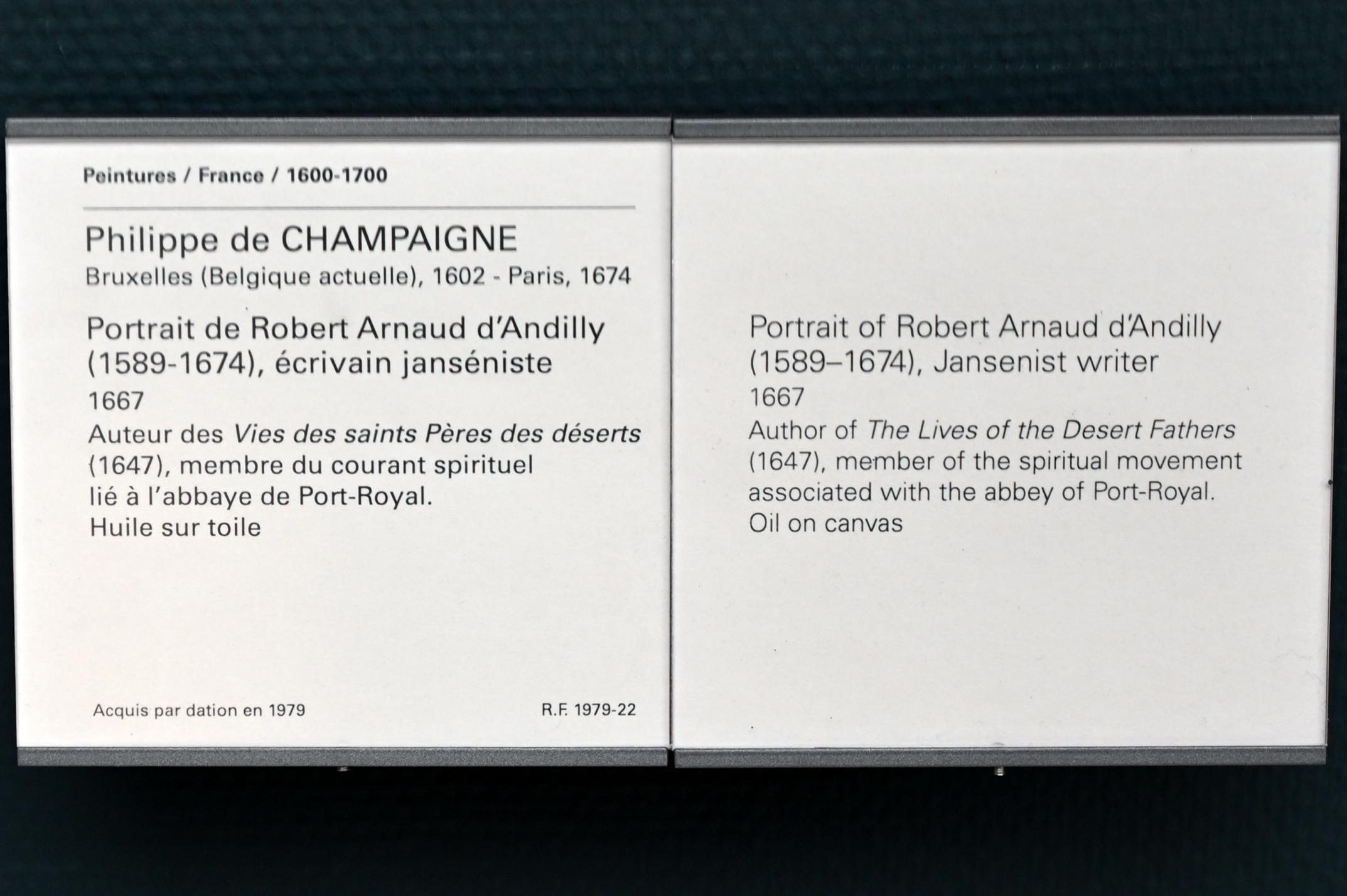 Philippe de Champaigne (1629–1668), Porträt von Robert Arnaud d'Andilly (1589-1674), jansenistischer Schriftsteller, Paris, Musée du Louvre, Saal 913, 1667, Bild 2/2