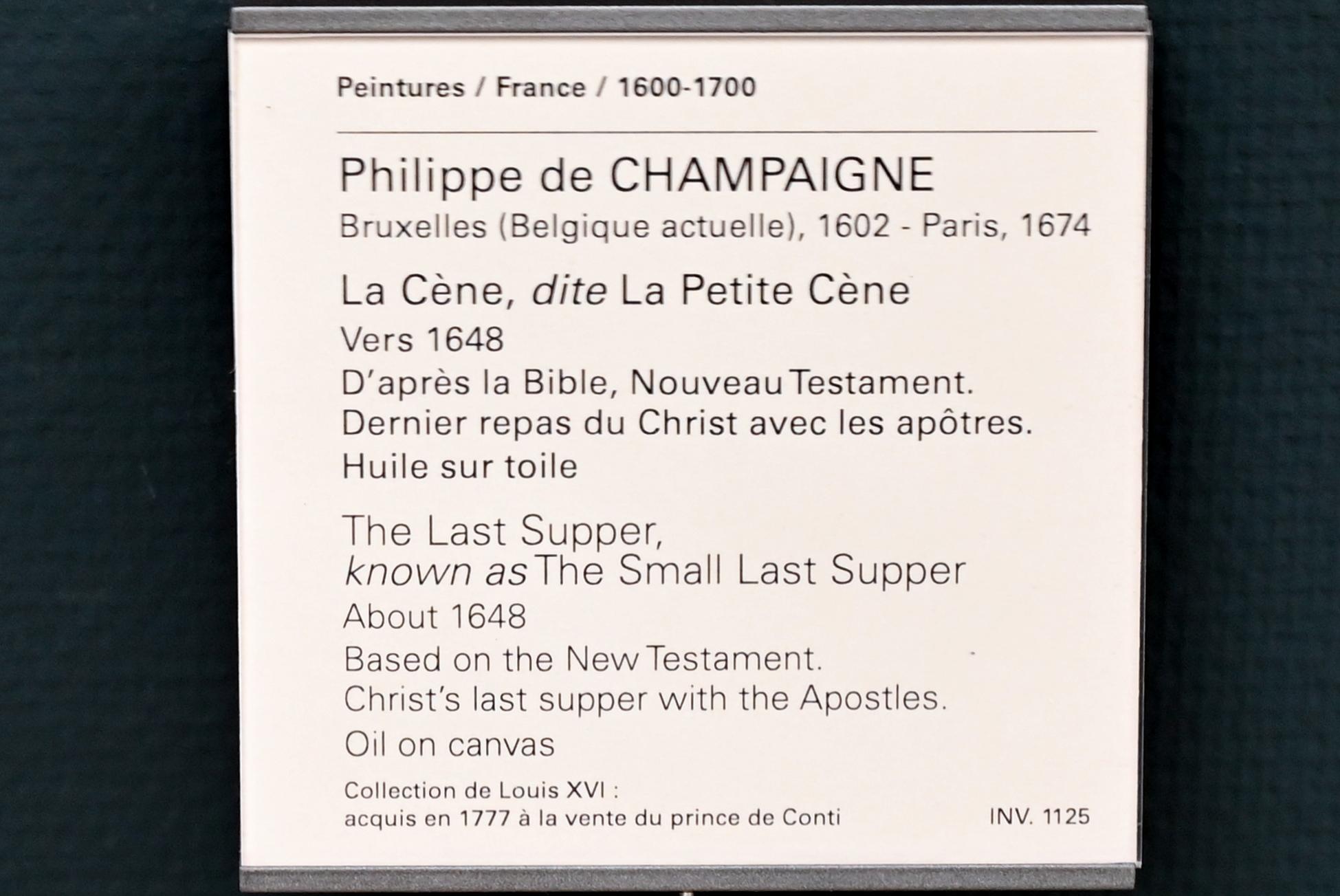 Philippe de Champaigne (1629–1668), Letztes Abendmahl (Kleines letztes Abendmahl), Paris, Musée du Louvre, Saal 913, um 1648, Bild 2/2
