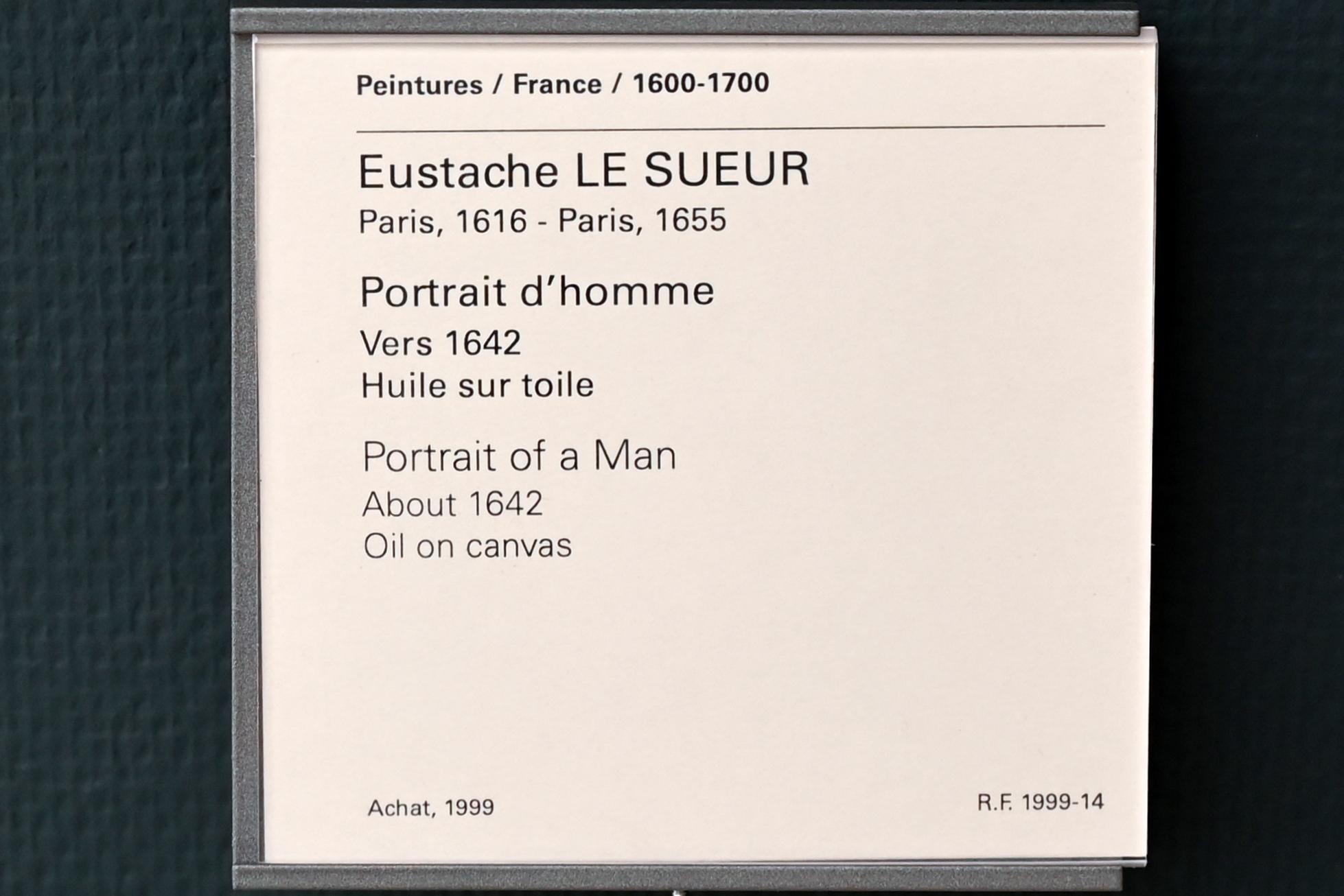 Eustache Le Sueur (1640–1654), Porträt eines Mannes, Paris, Musée du Louvre, Saal 913, um 1642, Bild 2/2