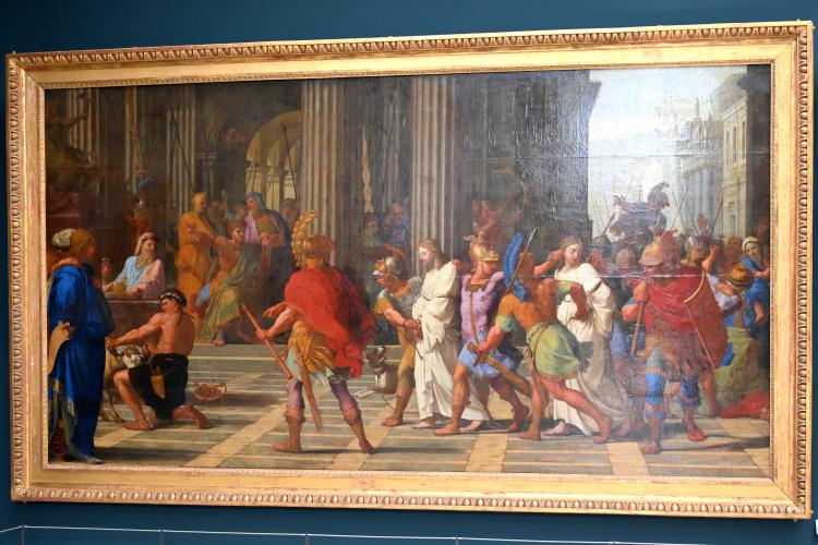 Eustache Le Sueur (1640–1654), Die Heiligen Gervasius und Protasius, die dem römischen General Astasius vorgeführt werden, weigern sich, Jupiter zu opfern., Paris, Musée du Louvre, Saal 913, um 1652–1653