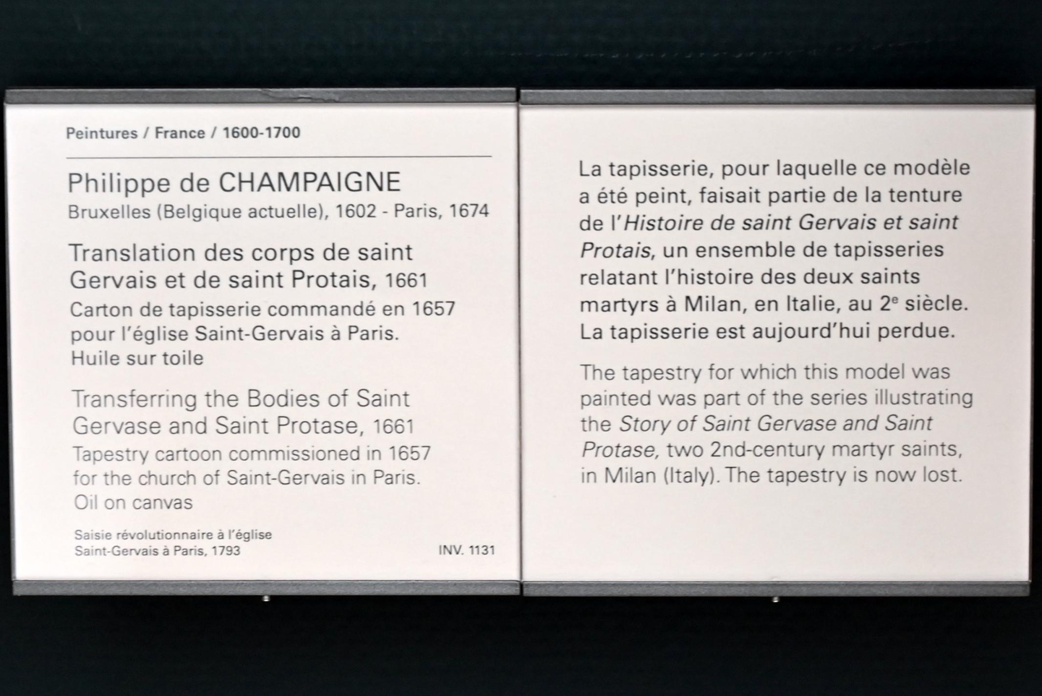 Philippe de Champaigne (1629–1668), Überführung der Körper des Heiligen Gervasius und Protasius, Paris, Musée du Louvre, Saal 913, 1661, Bild 2/2
