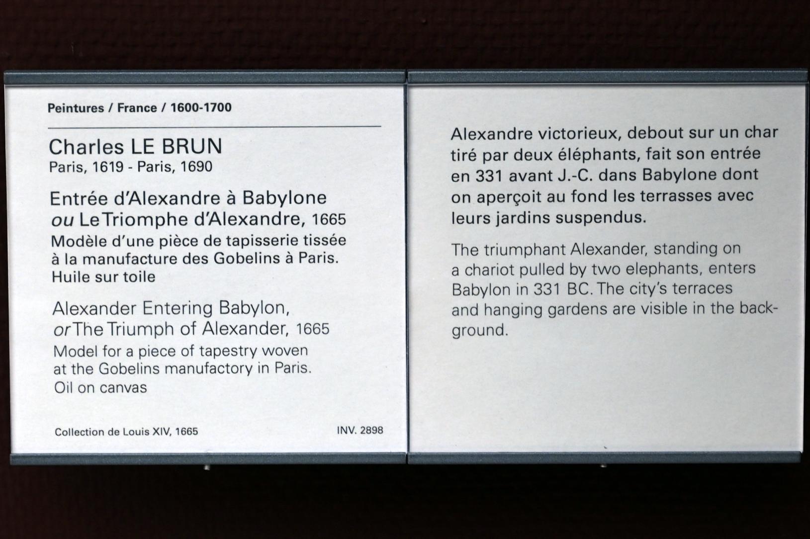 Charles Le Brun (1640–1689), Einzug Alexanders in Babylon (Der Triumph Alexanders), Paris, Musée du Louvre, Saal 914, 1665, Bild 2/2