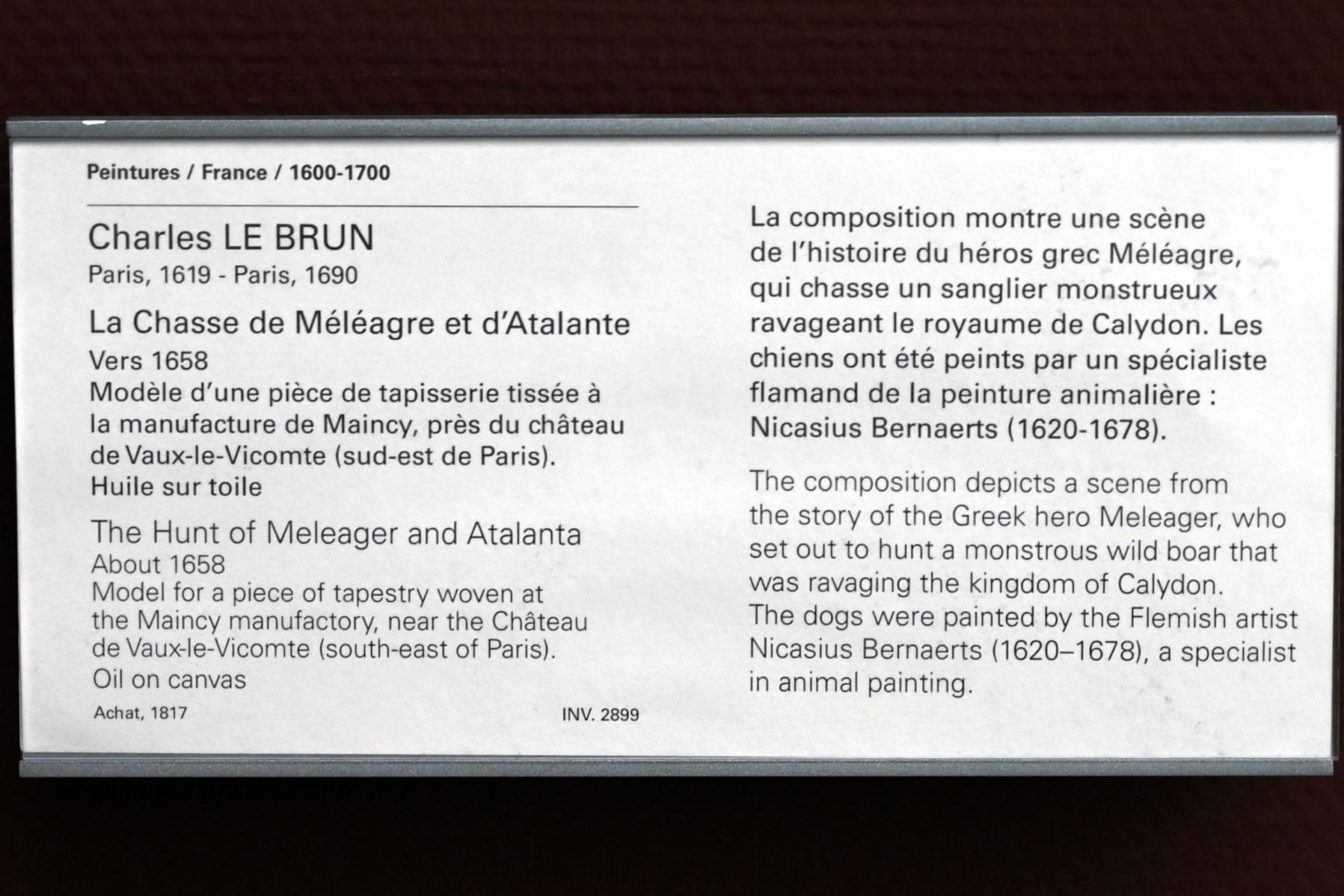 Charles Le Brun (1640–1689), Jagd des Meleager und der Atalante, Paris, Musée du Louvre, Saal 914, um 1658, Bild 2/2