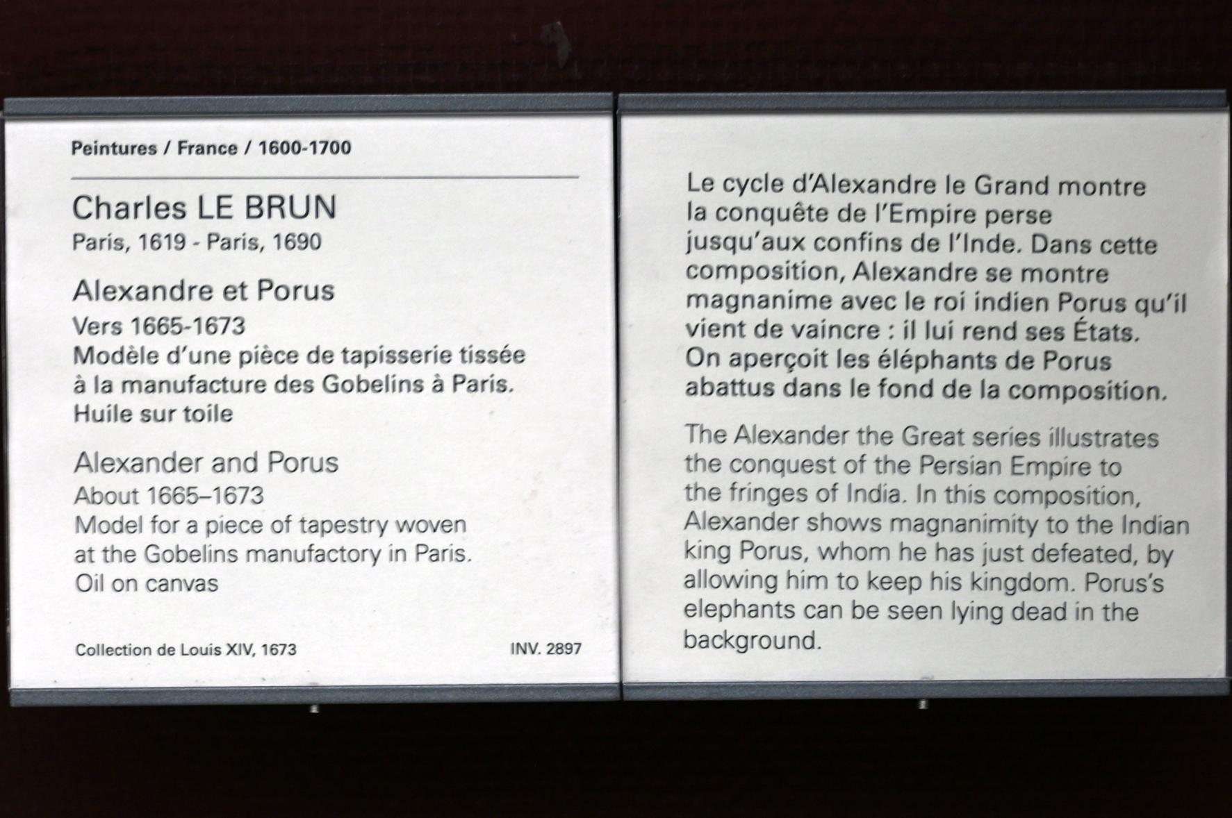 Charles Le Brun (1640–1689), Alexander und Poros, Paris, Musée du Louvre, Saal 914, um 1665–1673, Bild 2/2