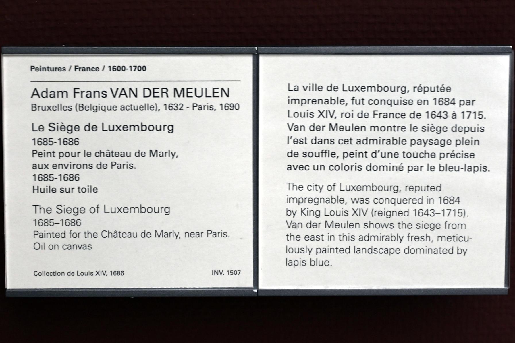 Adam Frans van der Meulen (1660–1686), Die Belagerung von Luxemburg, Marly-le-Roi, Schloss Marly-le-Roi, jetzt Paris, Musée du Louvre, Saal 914, 1685–1686, Bild 2/2