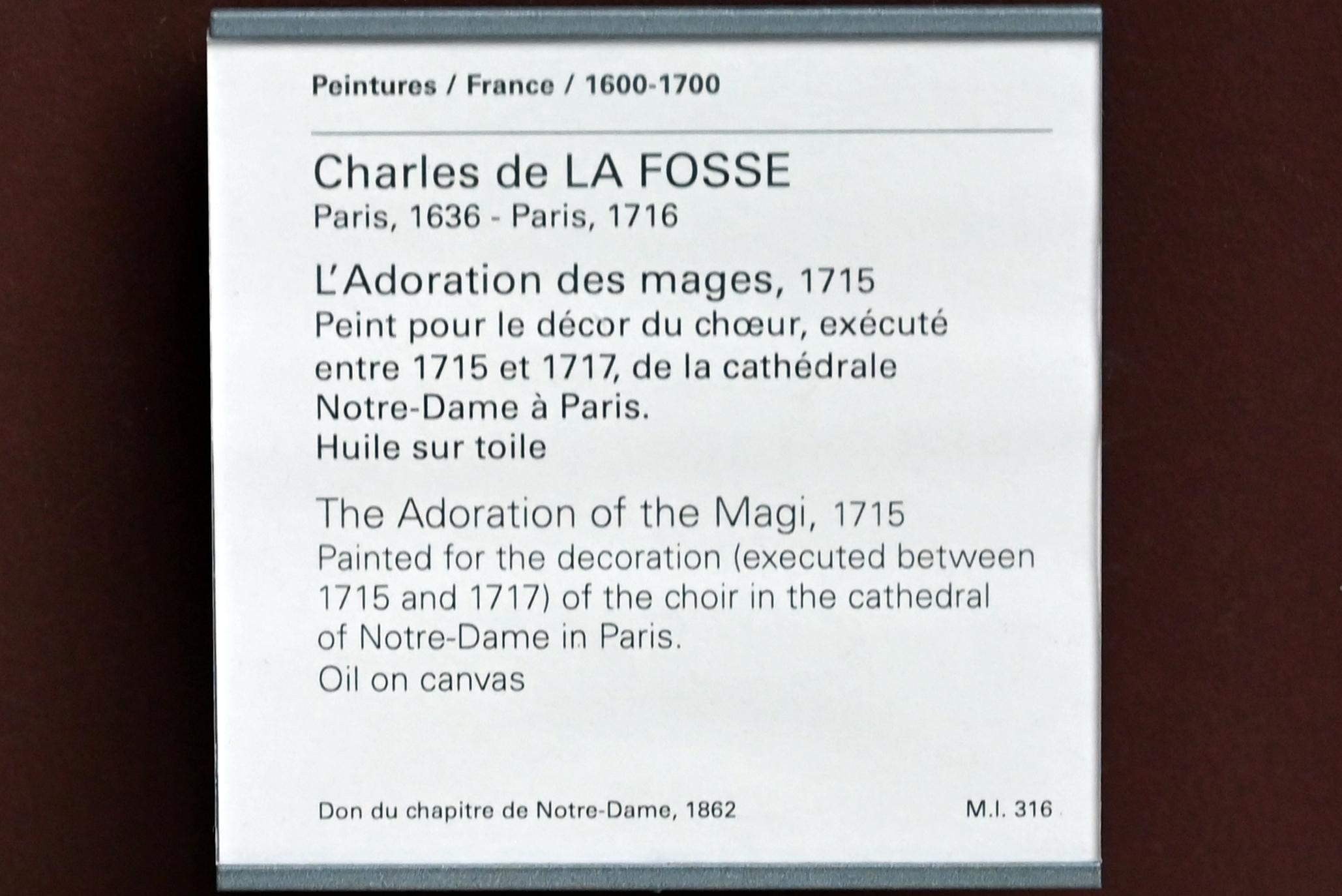 Charles de La Fosse (1665–1715), Anbetung der Könige, Paris, Kathedrale Notre-Dame, jetzt Paris, Musée du Louvre, Saal 915, 1715, Bild 2/2