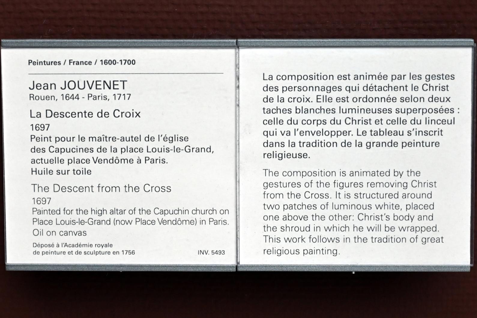 Jean Jouvenet (1687–1706), Kreuzabnahme Christi, Paris, ehem. Kapuzinerkirche, jetzt Paris, Musée du Louvre, Saal 915, 1697, Bild 2/2