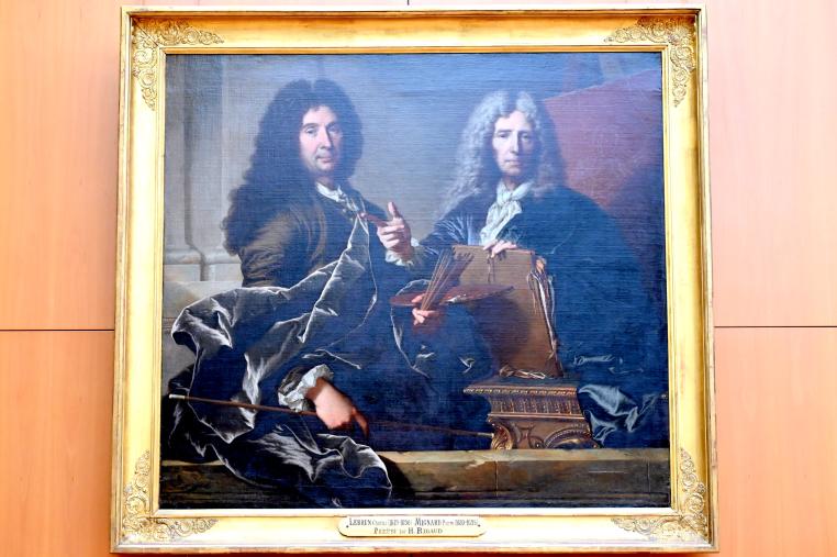 Hyacinthe Rigaud (1688–1740), Porträt des Charles le Brun (1619-1690) und des Pierre Mignard (1612-1695), erste Maler König Ludwigs XIV., Paris, Musée du Louvre, Saal 916, 1730, Bild 1/2