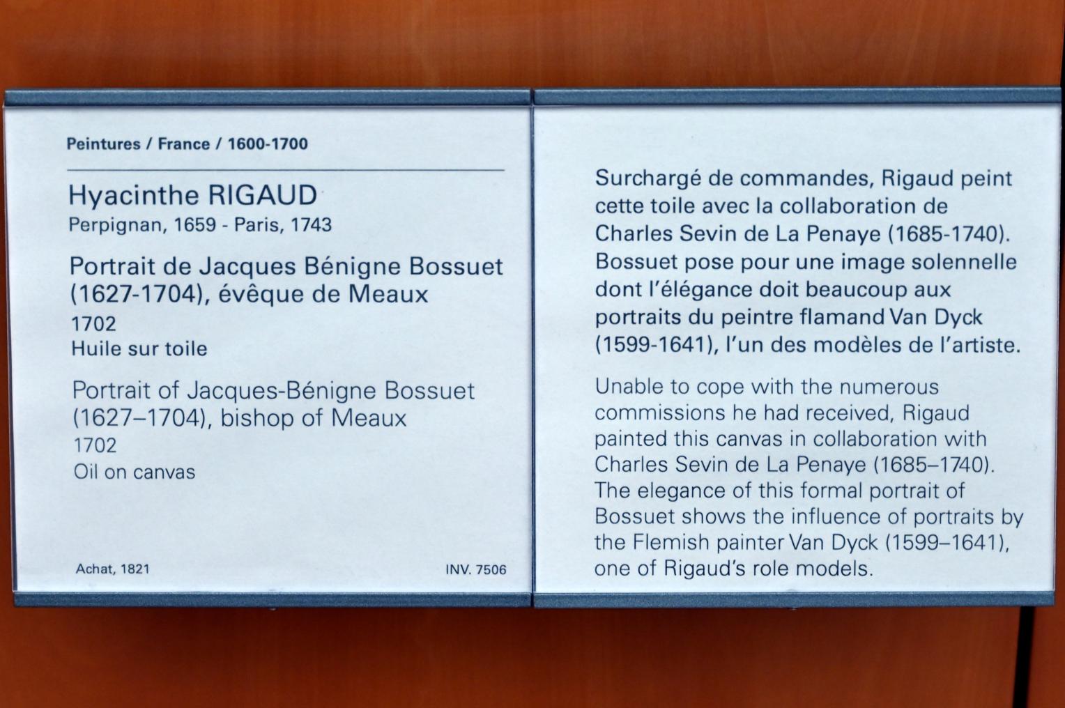 Hyacinthe Rigaud (1688–1740), Porträt des Jacques Bénigne Bossuet (1627-1704), Bischof von Meaux, Paris, Musée du Louvre, Saal 916, 1702, Bild 2/2