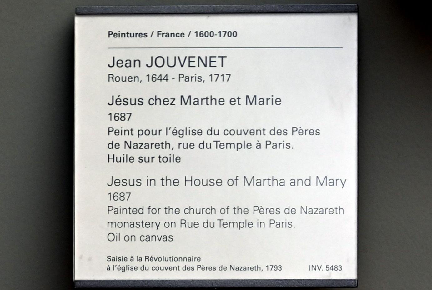 Jean Jouvenet (1687–1706), Christus bei Martha und Maria, Paris, ehem. Kloster Pères de Nazareth, jetzt Paris, Musée du Louvre, Saal 916, 1687, Bild 2/2