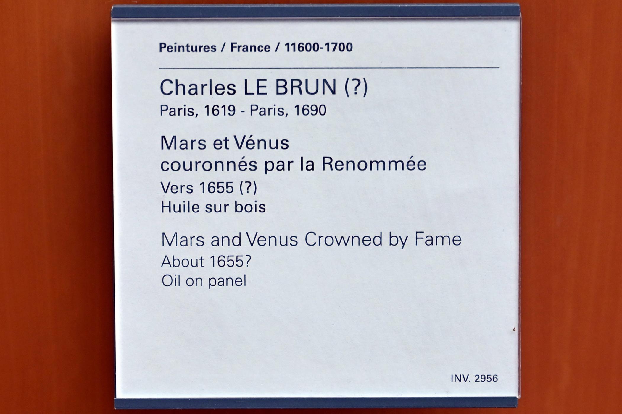 Charles Le Brun (1640–1689), Krönung von Mars und Venus durch Fama, Göttin des Ruhms, Paris, Musée du Louvre, Saal 916, um 1655, Bild 2/2